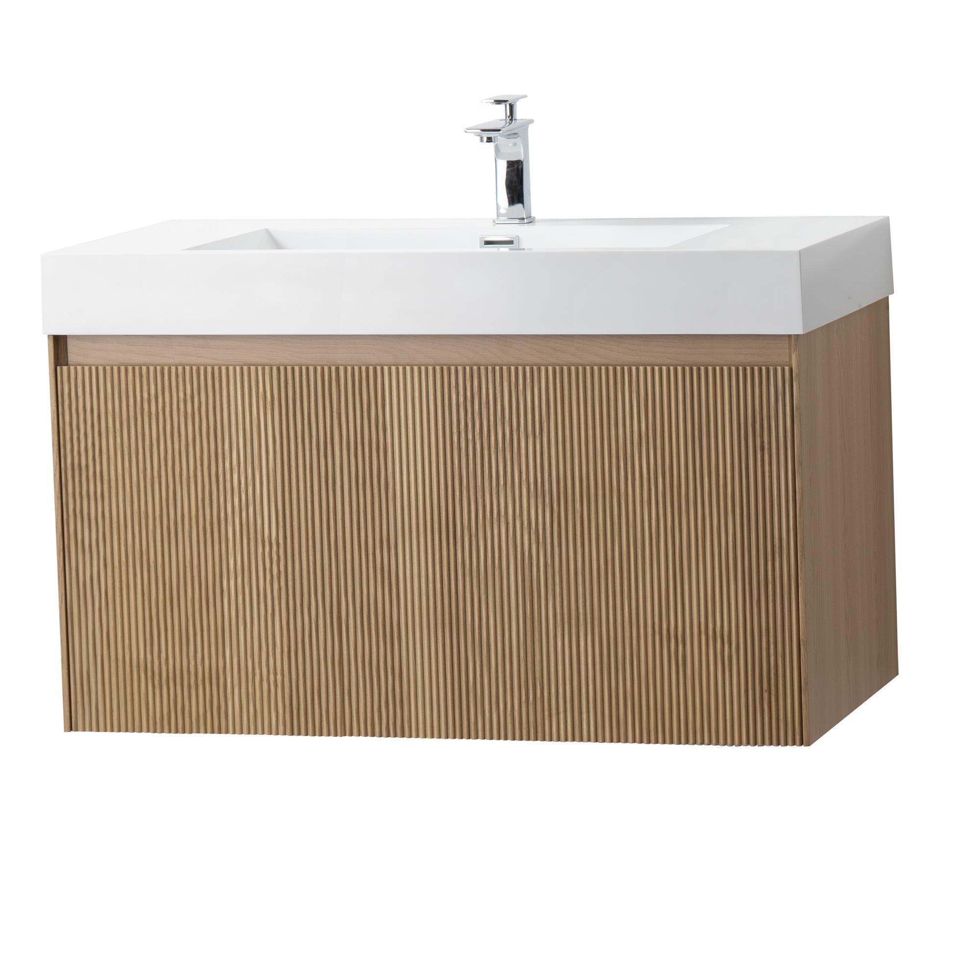 Miami 39.5 Natural Oak Cabinet, Square Cultured Marble Sink, Wall Mounted Modern Vanity Set 