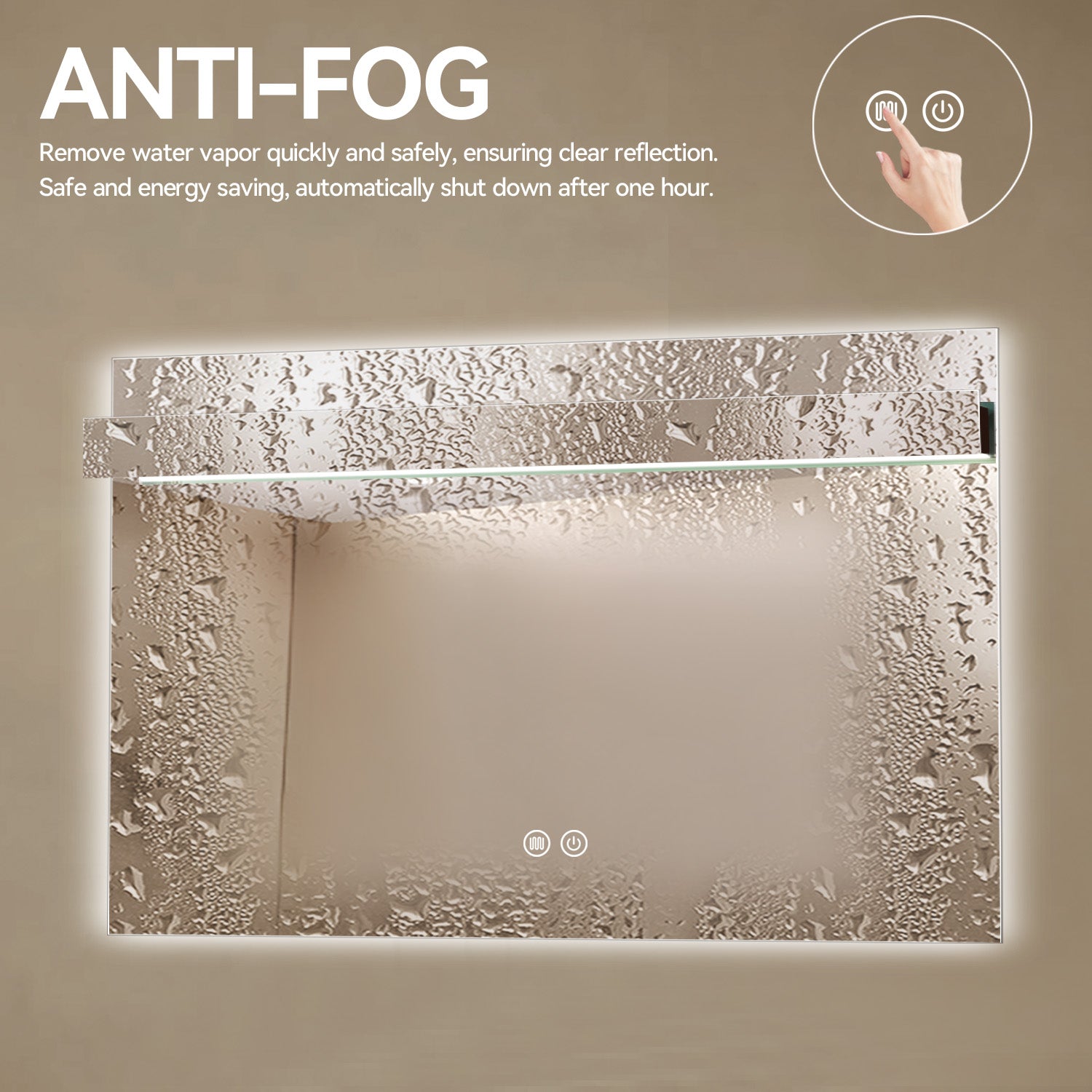 Aquamoon 8399 LED Bathroom Mirror 48" x 31" Wall Mounted With Bottom Front Touch On/Off Switch 6000K High Lumen