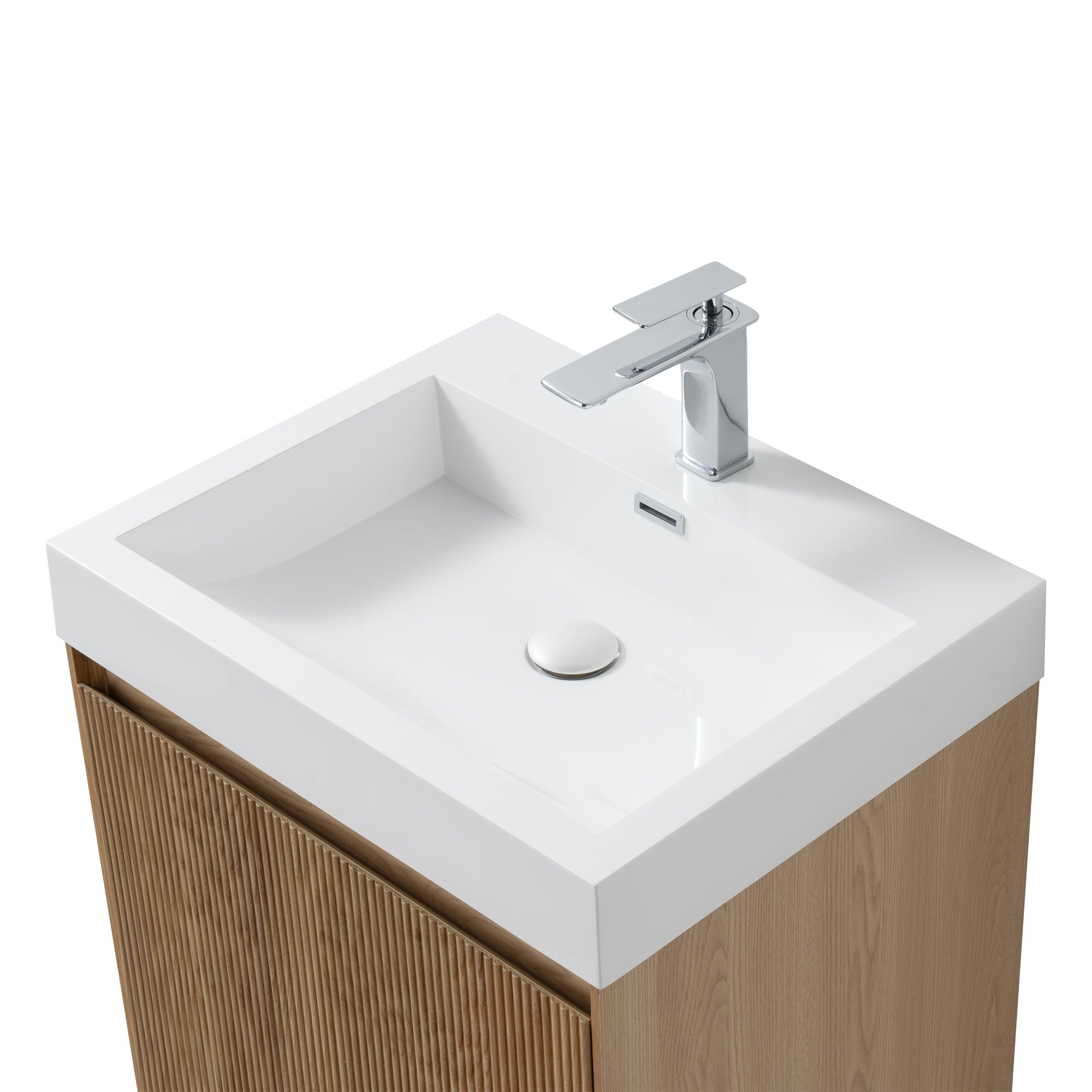 Miami 23.5 Natural Oak Cabinet, Square Cultured Marble Sink, Wall Mounted Modern Vanity Set