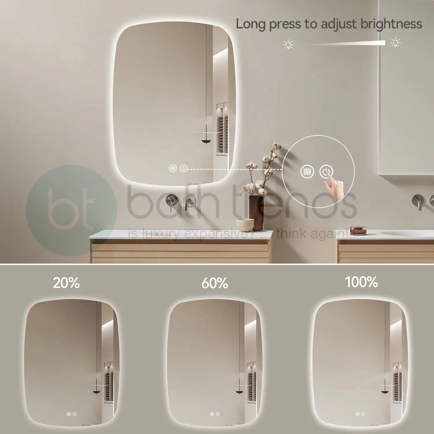 Aquamoon 5399 LED Bathroom Mirror 24" x 31" Wall Mounted With Bottom Front Touch On/Off Switch 6000K High Lumen (Copy) (Copy) 