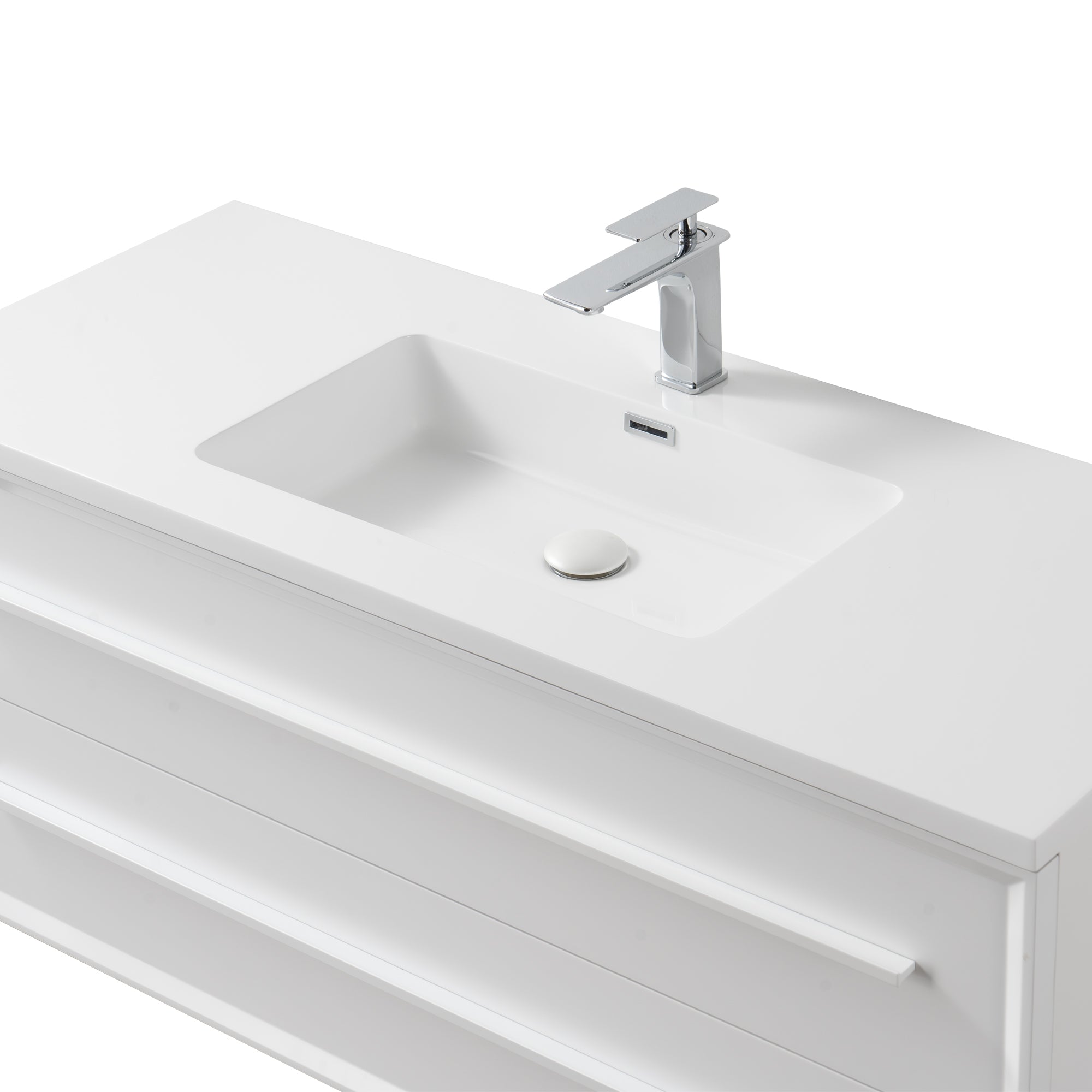 Ibiza 47.5 White Cabinet, Square Cultured Marble Sink, Wall Mounted Modern Vanity Set