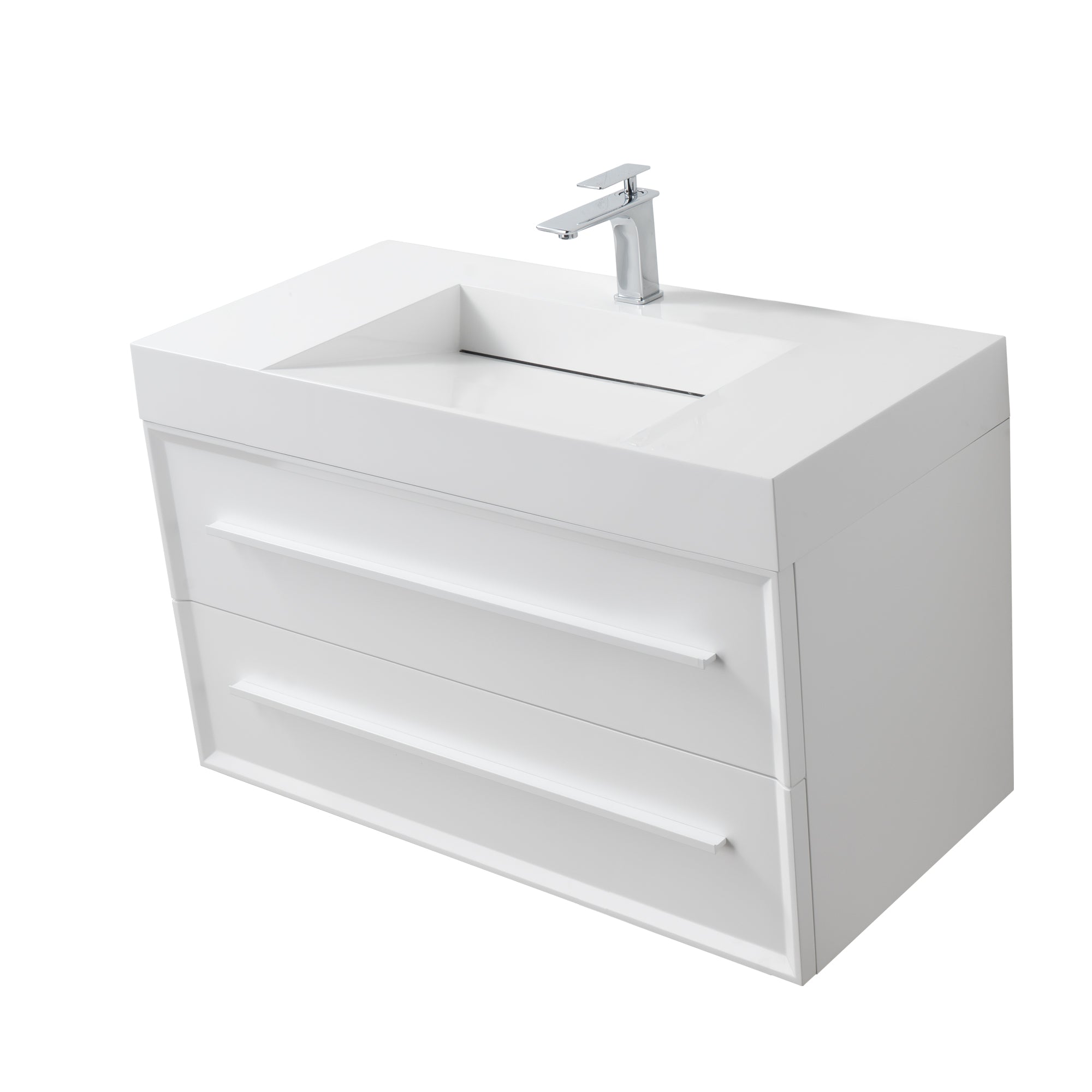 Ibiza 39.5 White Cabinet, Infinity Cultured Marble Sink, Wall Mounted Modern Vanity Set