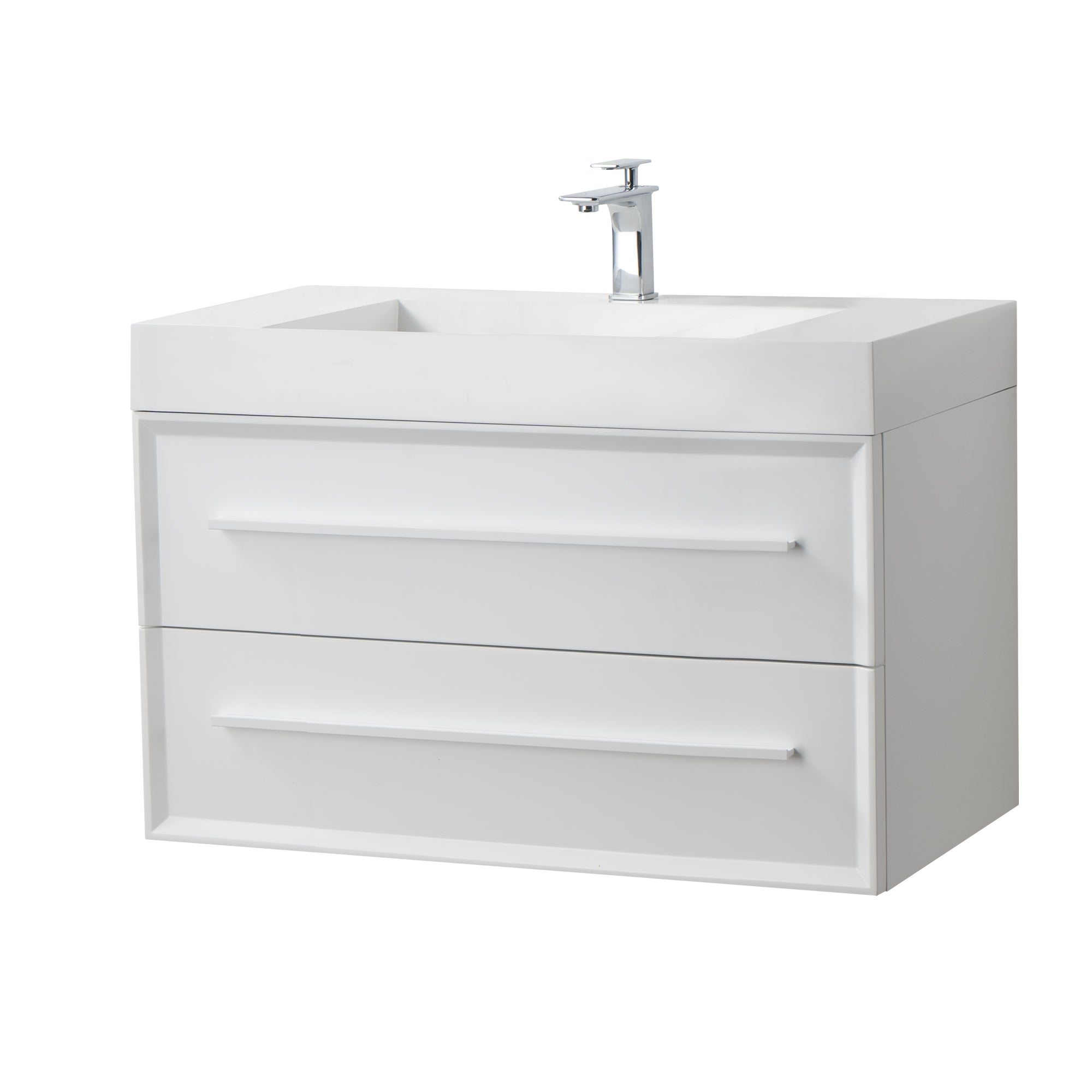 Ibiza 39.5 White Cabinet, Infinity Cultured Marble Sink, Wall Mounted Modern Vanity Set 