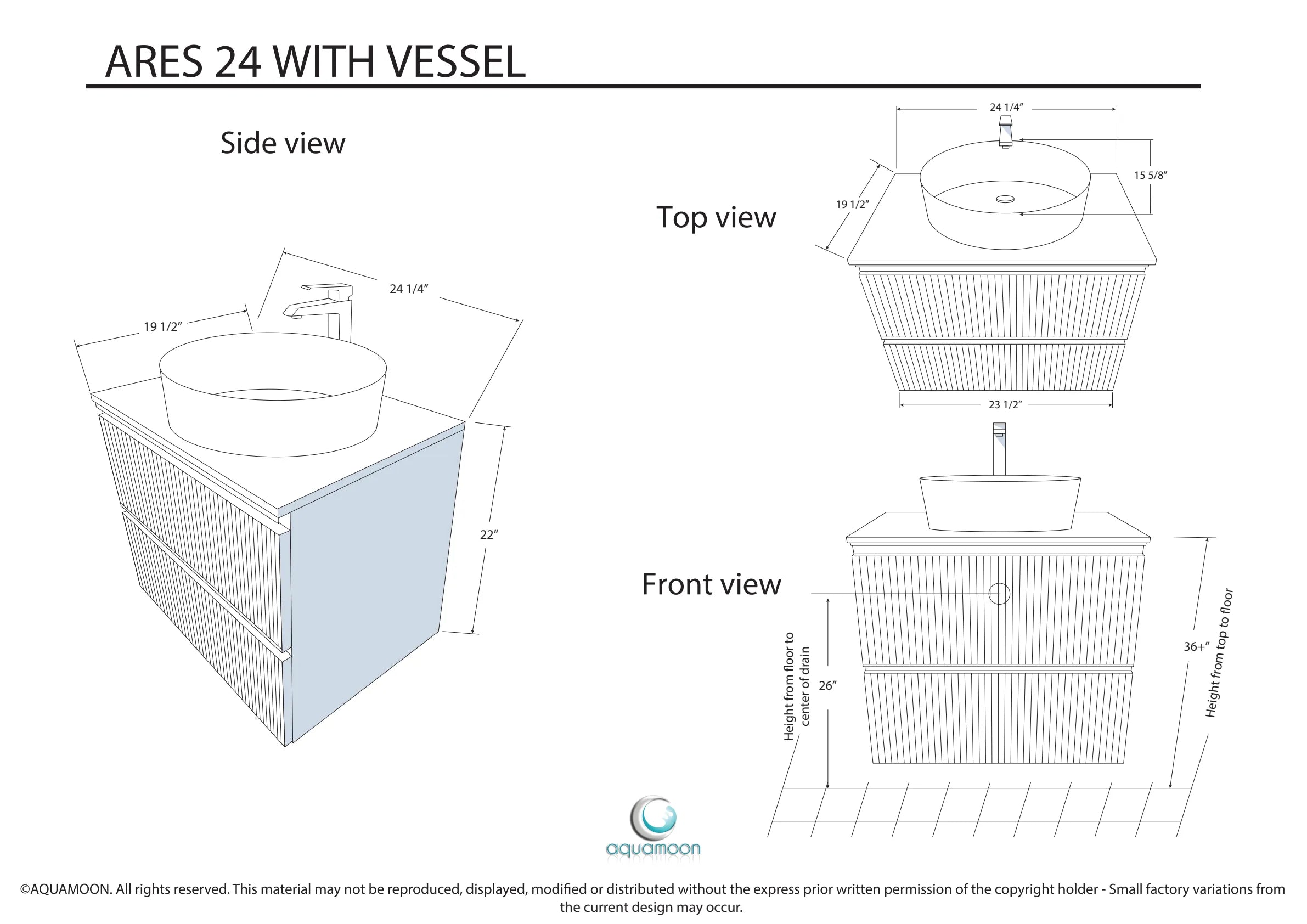 Ares 23.5 Matte Grey Cabinet, Ares White Top And Ares White Ceramic Basin, Wall Mounted Modern Vanity Set