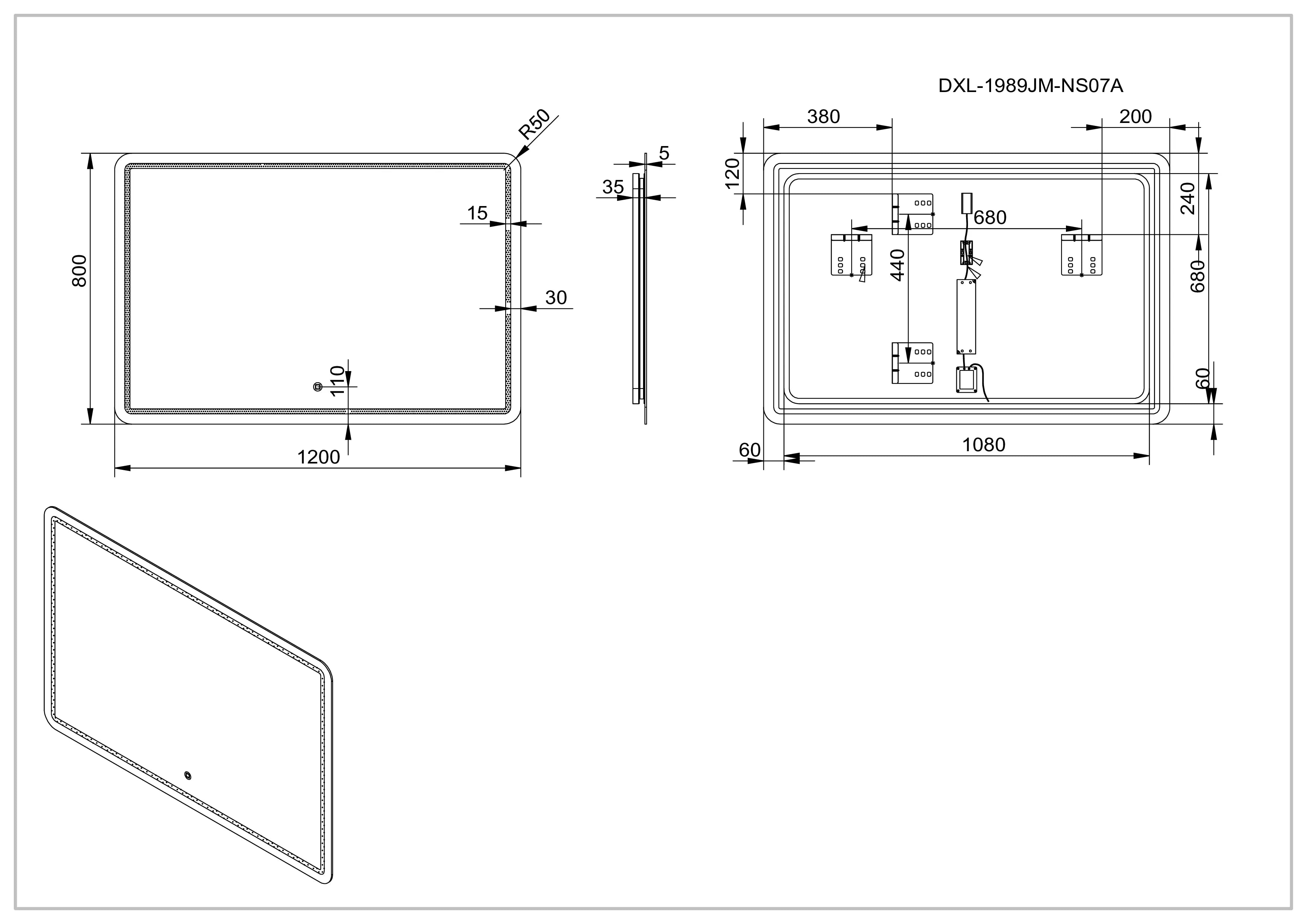 Aquamoon 1989 LED Bathroom Mirror 48" x 31" Wall Mounted Side Switch 6000K High Lumen