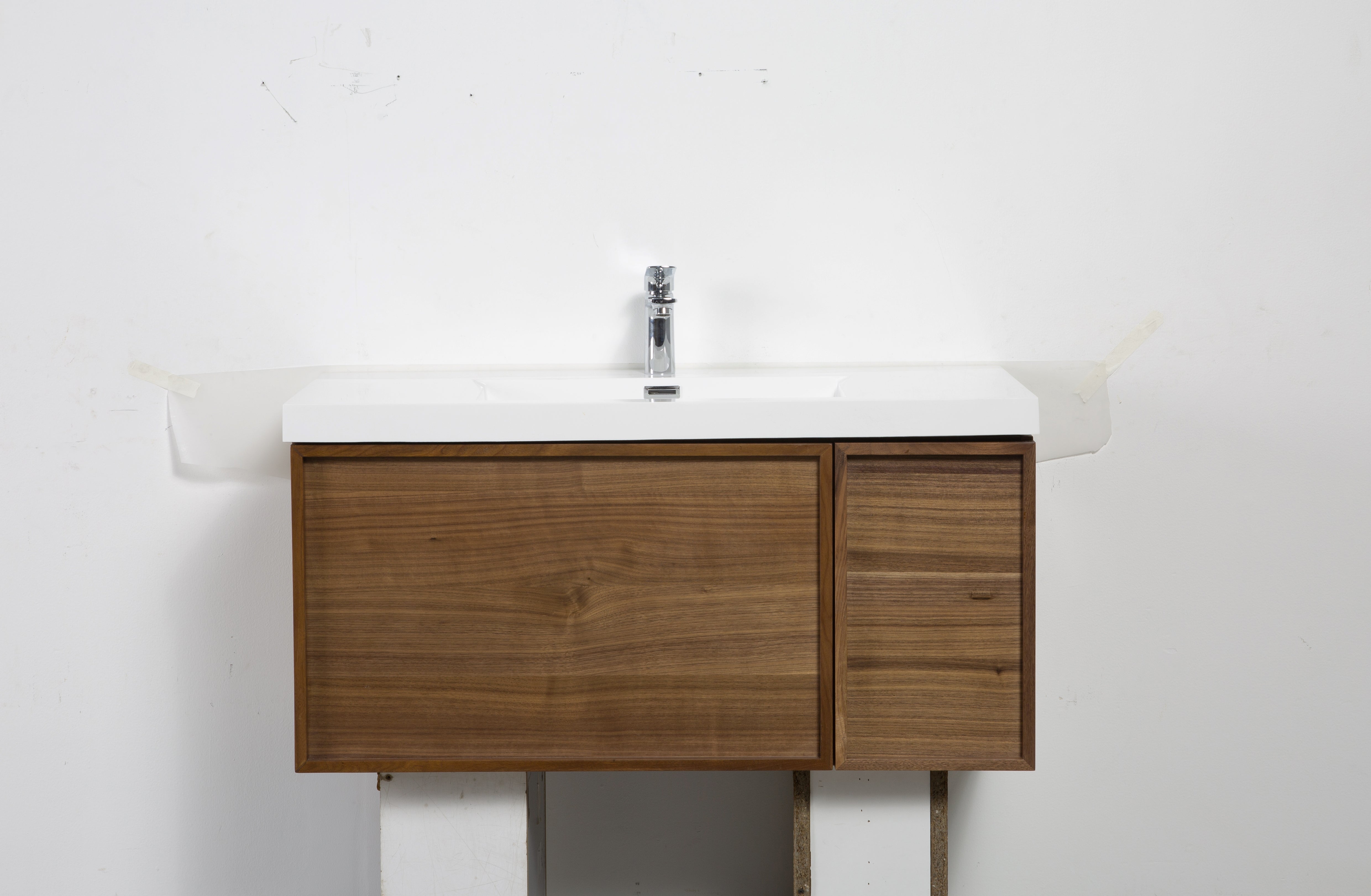 Hera 39.5 Natural Oak Cabinet, Square Cultured Marble Sink, Wall Mounted Modern Vanity Set Bath Trends USA