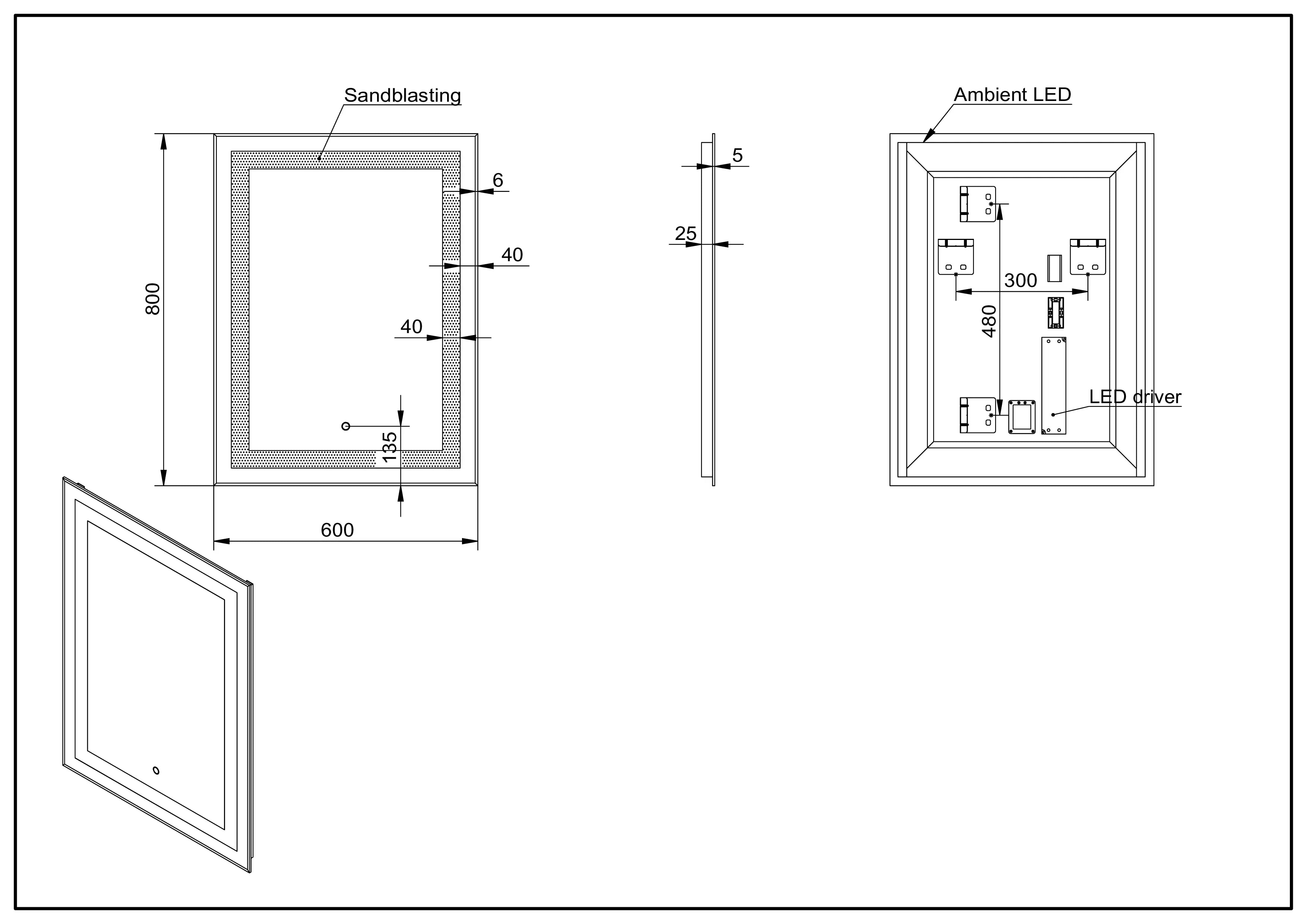 Aquamoon 2268 LED Bathroom Mirror 24" x 31" Wall Mounted Side Switch 6000K High Lumen