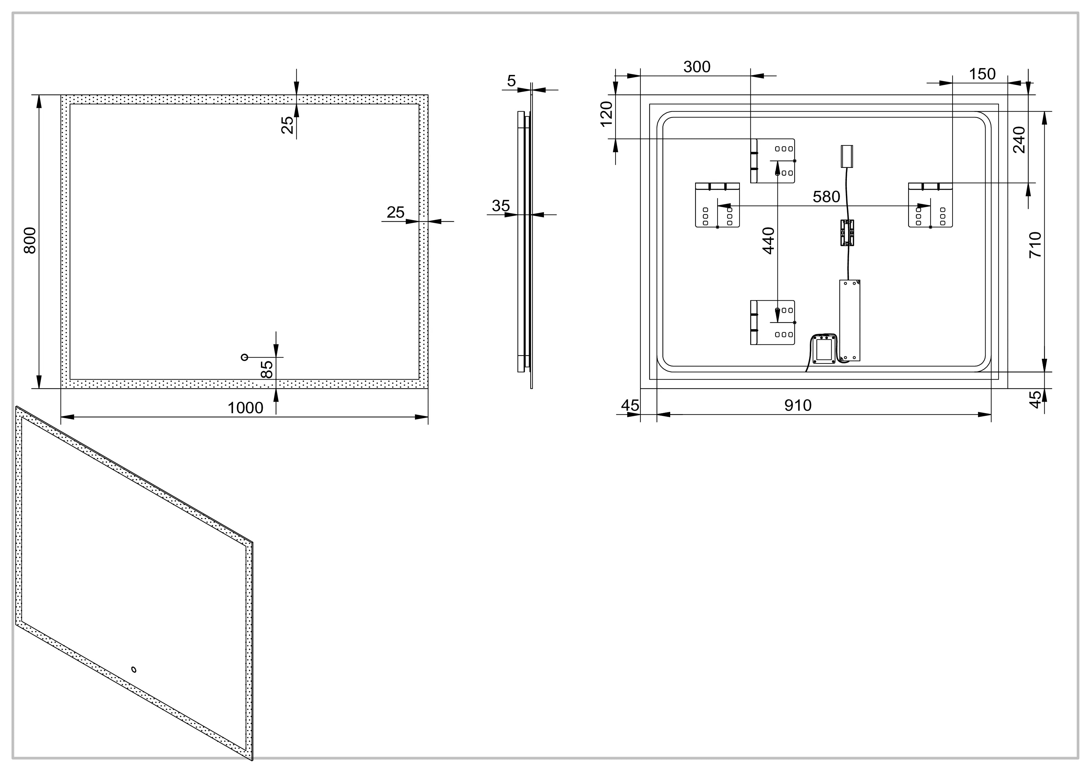 Aquamoon 2399 LED Bathroom Mirror 39" x 31" Wall Mounted Side Switch 6000K High Lumen