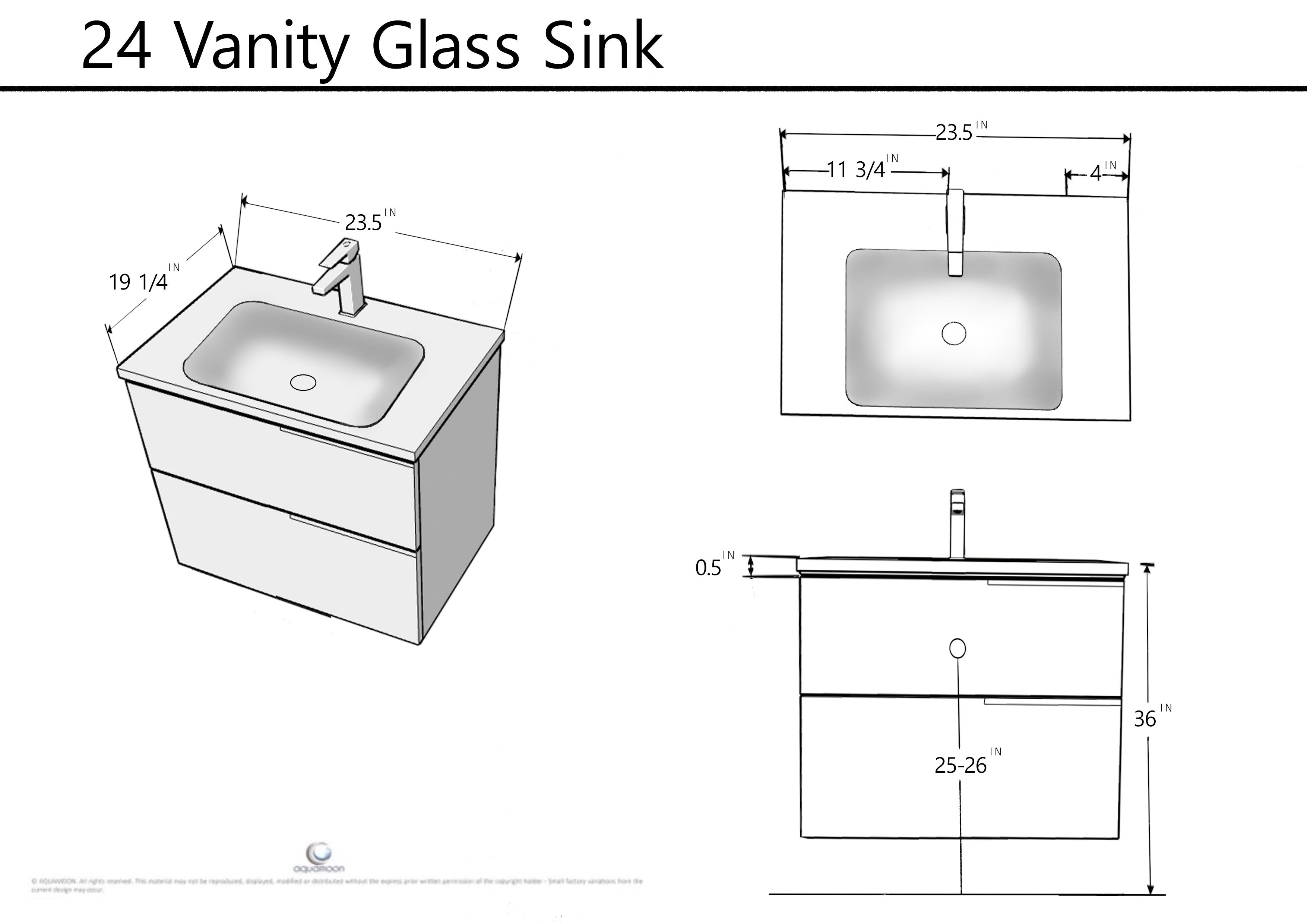 Vision 23.5 Valenti Medium Brown Wood Cabinet, White Tempered Glass Sink, Wall Mounted Modern Vanity Set