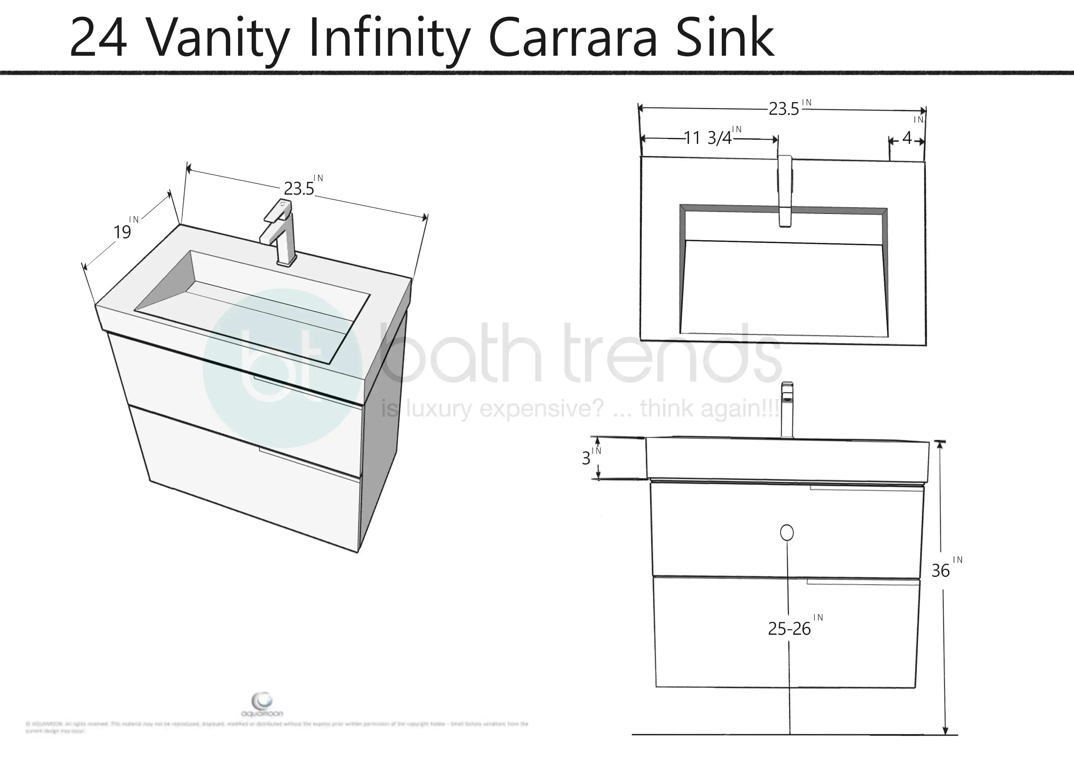 Miami 23.5 Natural Oak Cabinet, Solid Surface Carrara Infinity Sink, Wall Mounted Modern Vanity Set (Copy) 