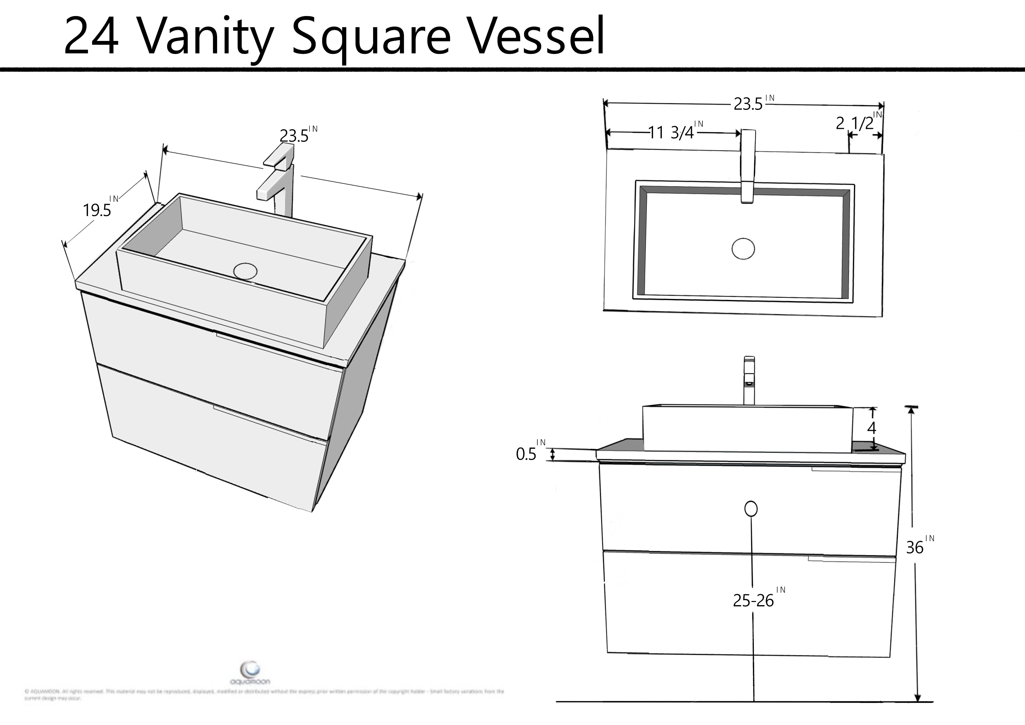 Vision 23.5 Valenti Medium Brown Wood Cabinet, Solid Surface Flat Taupe Counter And Infinity Square Solid Surface Taupe Basin 1329, Wall Mounted Modern Vanity Set