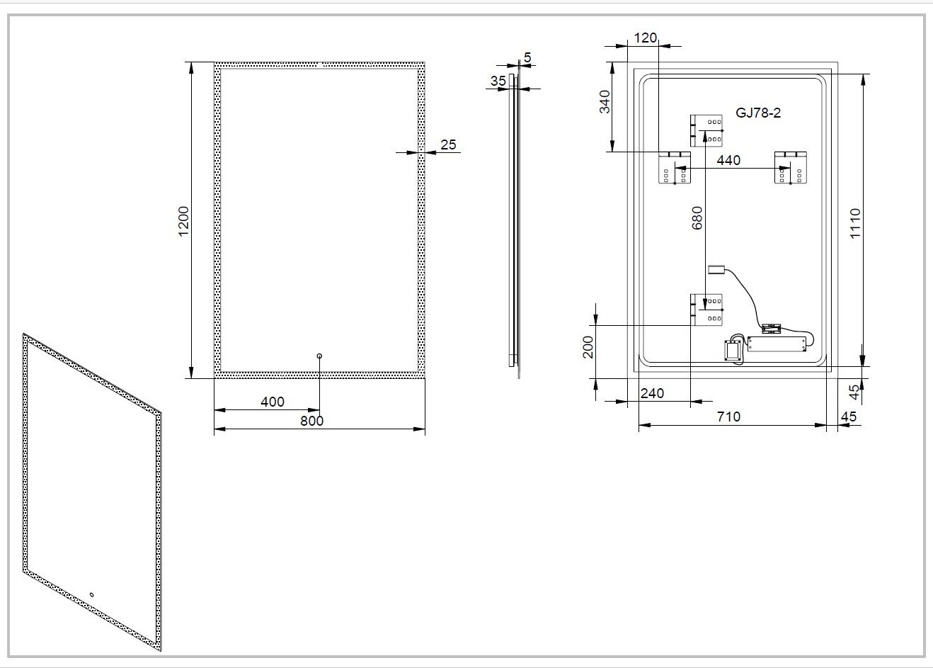 Aquamoon 2595 LED Bathroom Mirror 31" x 31" Wall Mounted, Sensor Touch Switch with Brush Gold Frame