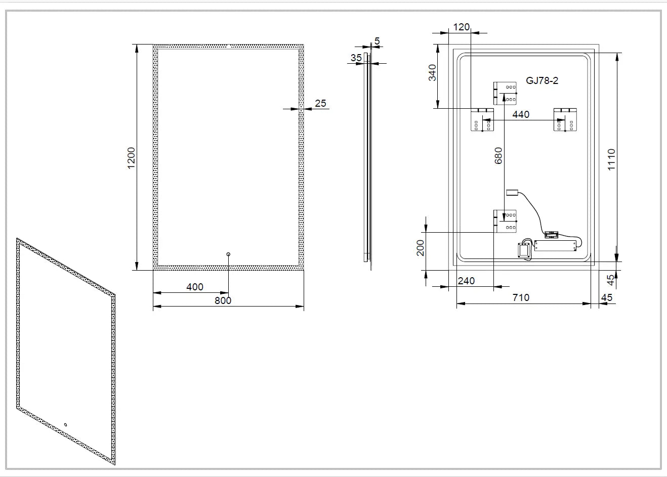 Aquamoon 2595 LED Bathroom Mirror 48" Round Wall Mounted, Sensor Touch Switch with Brush Gold Frame 
