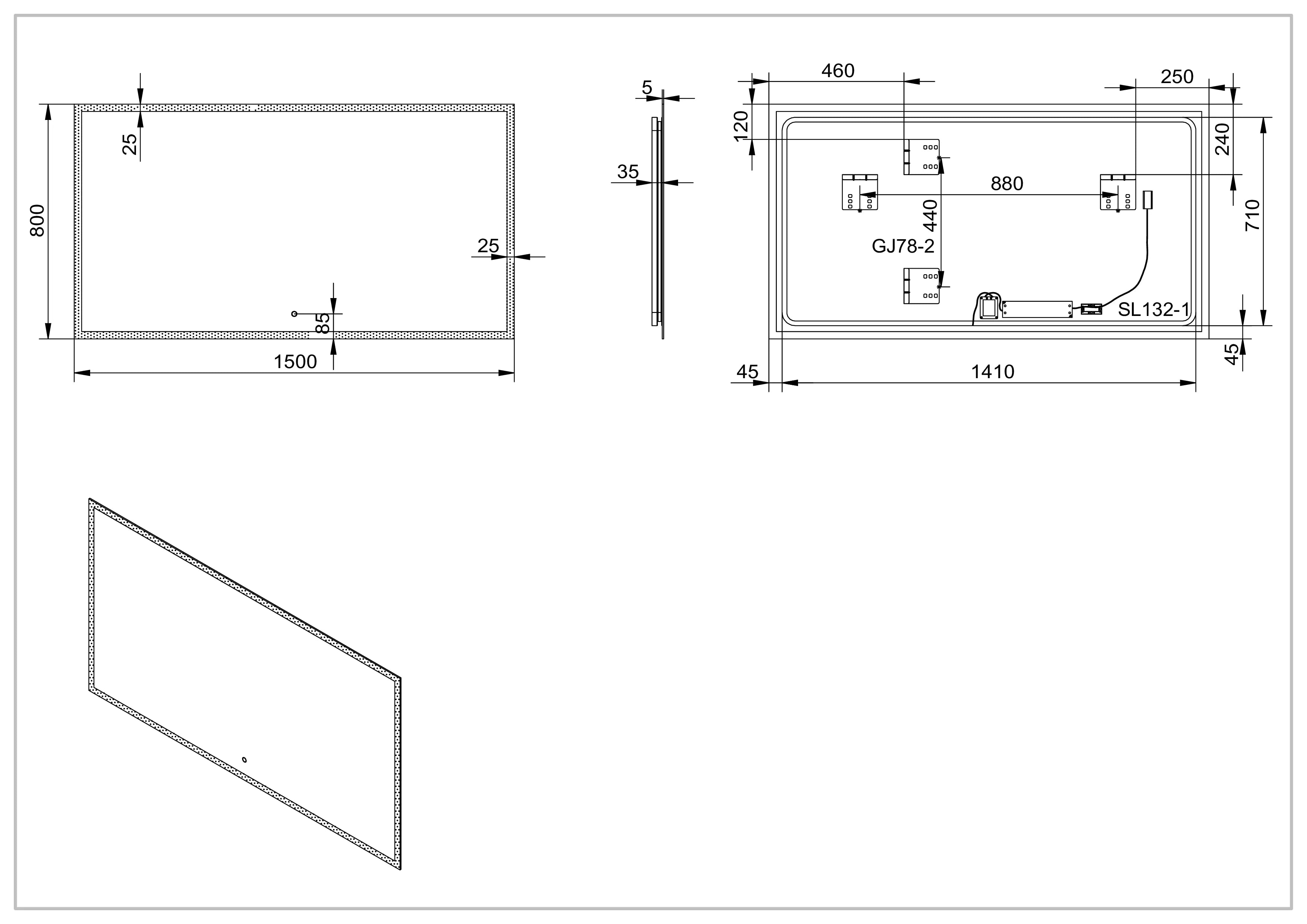 Aquamoon 2595 LED Bathroom Mirror 60" x 31" Wall Mounted, Sensor Touch Switch with Brush Gold Frame