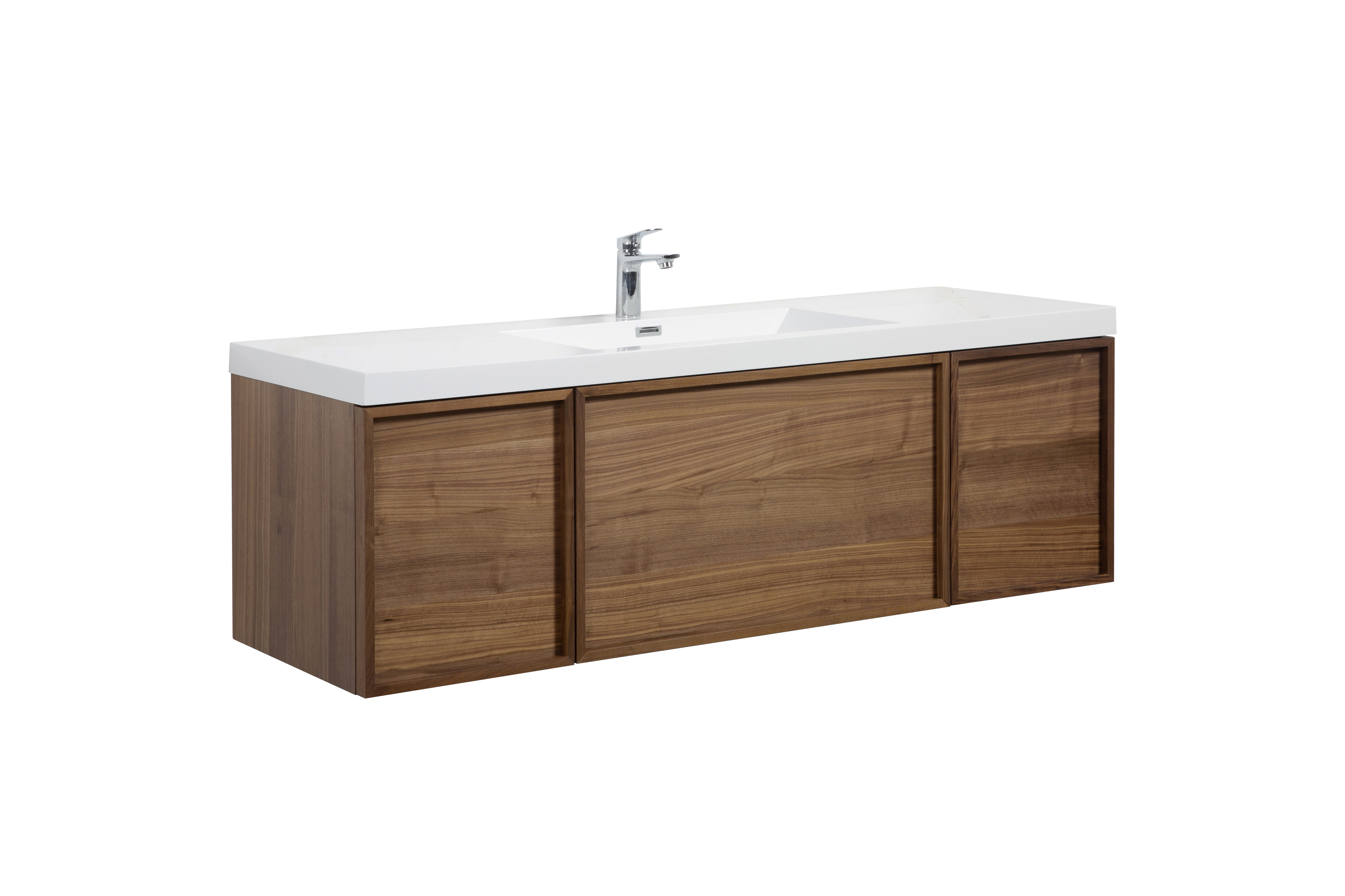 Hera 59.5 Natural Oak Cabinet, Square Cultured Marble Sink, Wall Mounted Modern Vanity Set Square Cultured Marble 