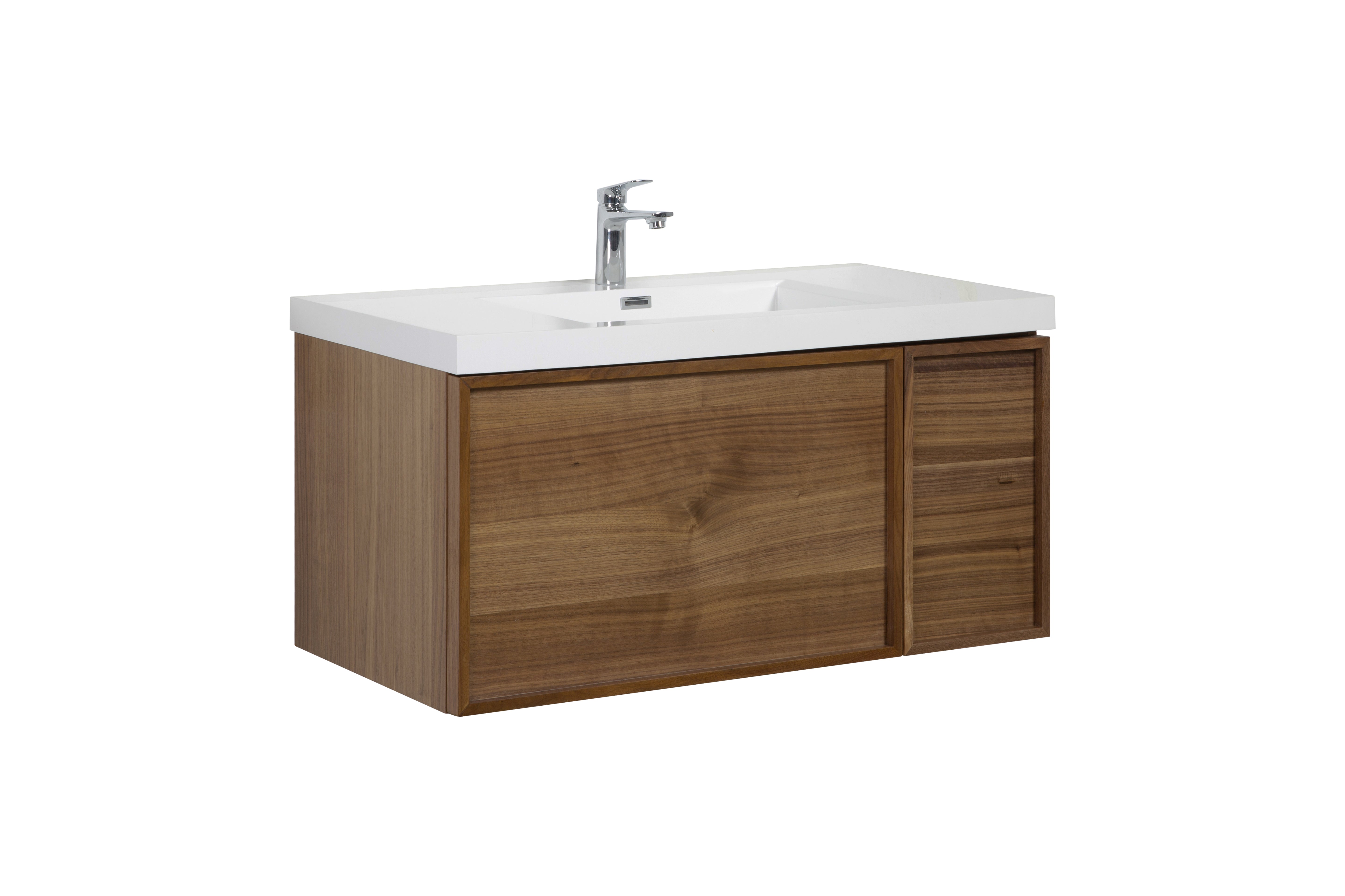 Hera 39.5 Natural Oak Cabinet, Square Cultured Marble Sink, Wall Mounted Modern Vanity Set