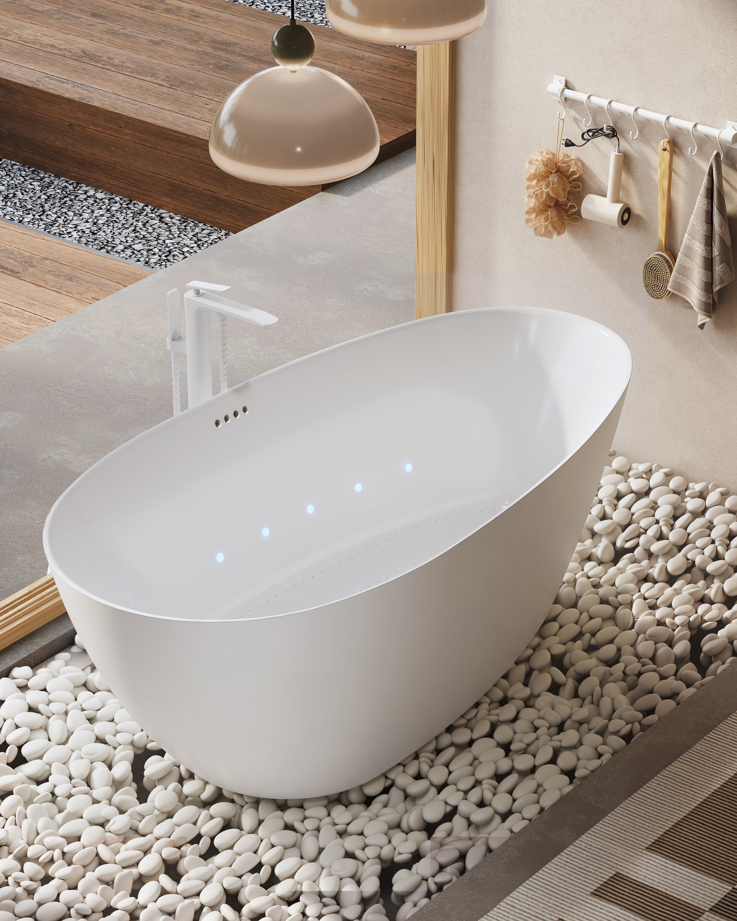 Aquamoon Olympia Airbath Bathtub 67 White Acrylic Freestanding Soaker, Center Drain And Overflow