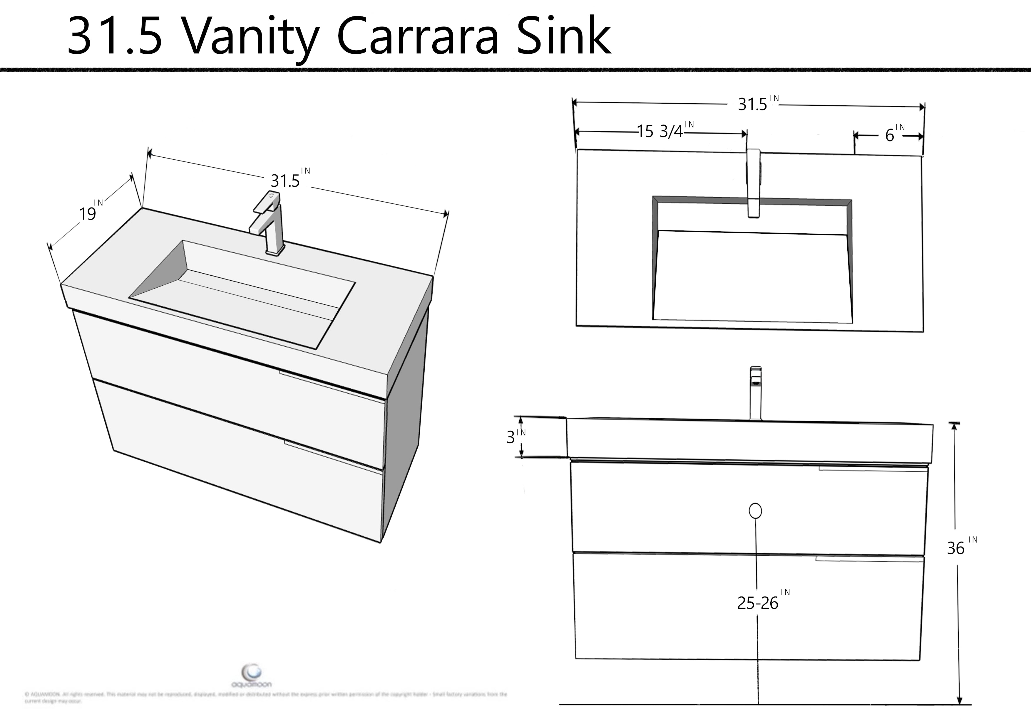 Venice 31.5 Walnut Wood Texture Cabinet, Solid Surface Matte Black Carrara Infinity Sink, Wall Mounted Modern Vanity Set
