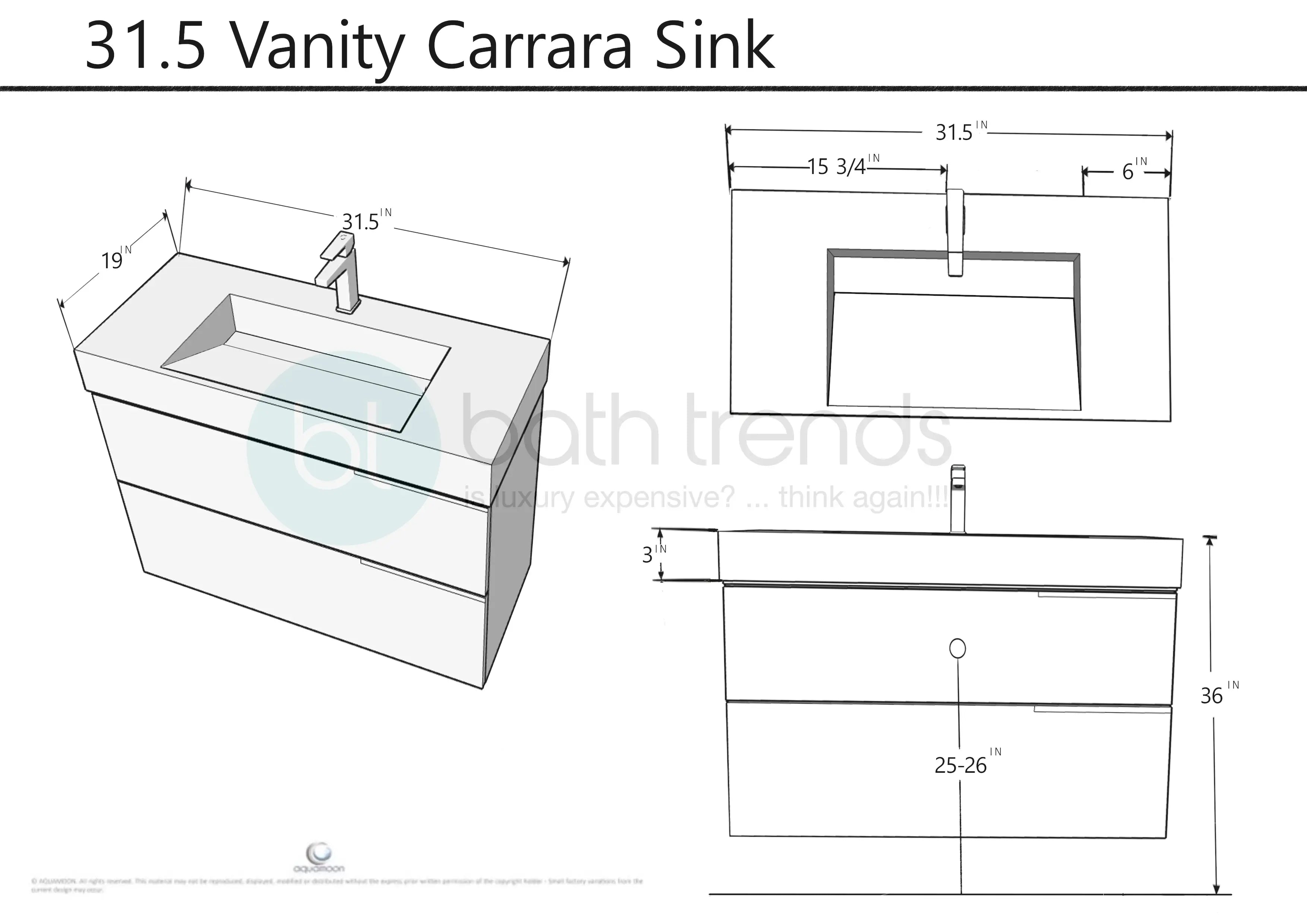 Ares 31.5 Matte White Cabinet, Square Cultured Marble Sink, Wall Mounted Modern Vanity Set 