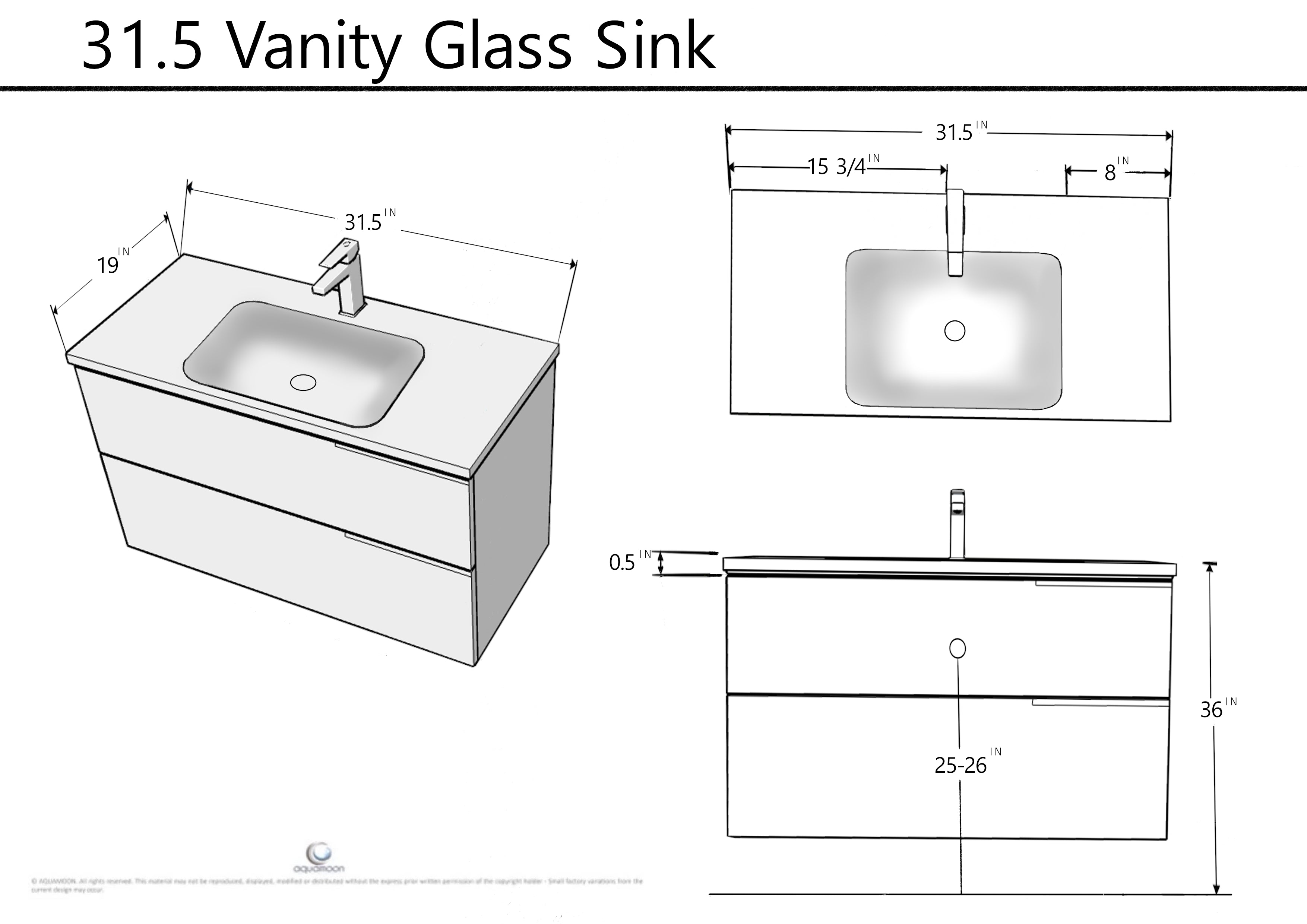 Ares 31.5 Matte Grey Cabinet, White Tempered Glass Sink, Wall Mounted Modern Vanity Set