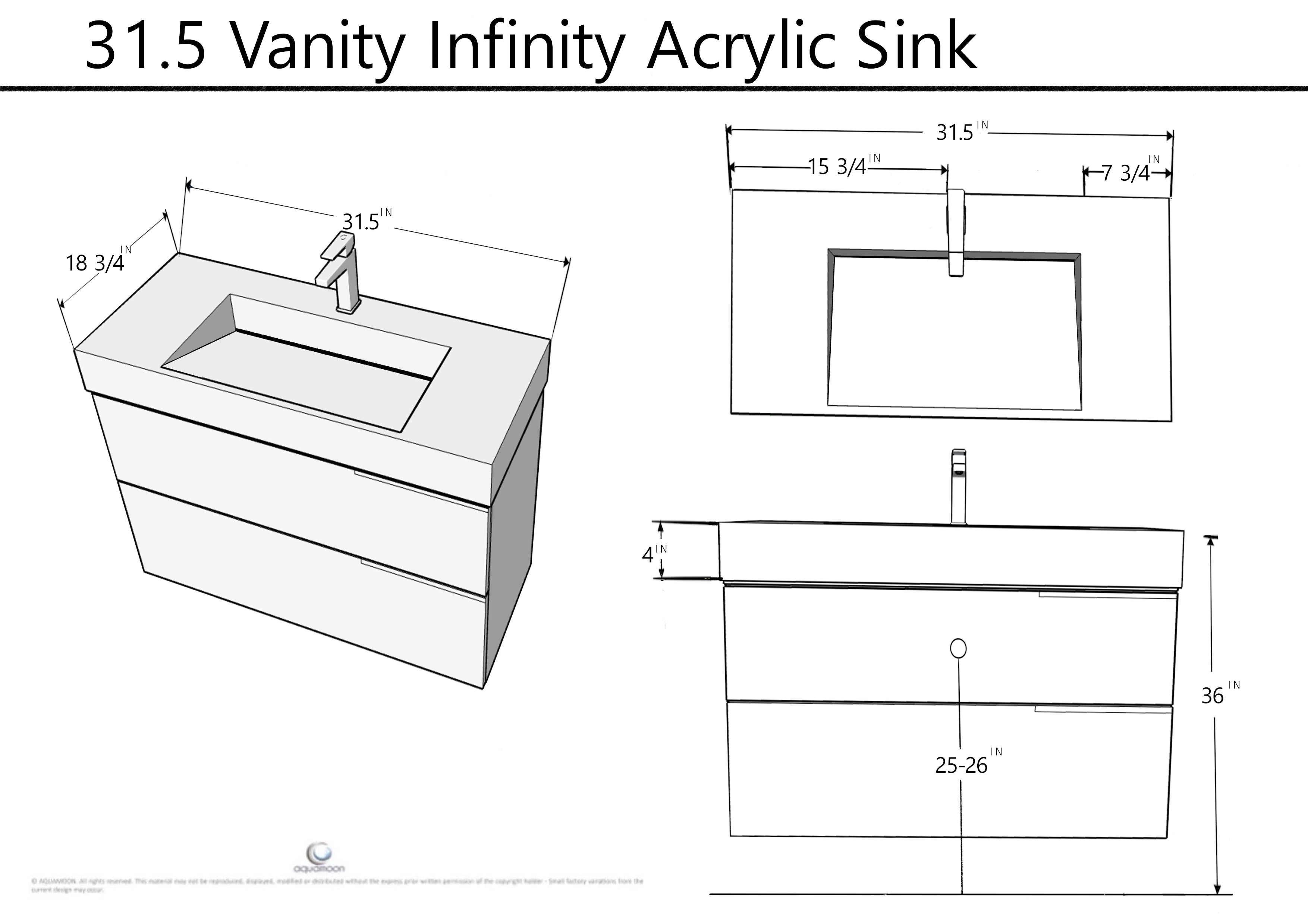 Vision 31.5 Valenti Medium Brown Wood Cabinet, Infinity Cultured Marble Sink, Wall Mounted Modern Vanity Set