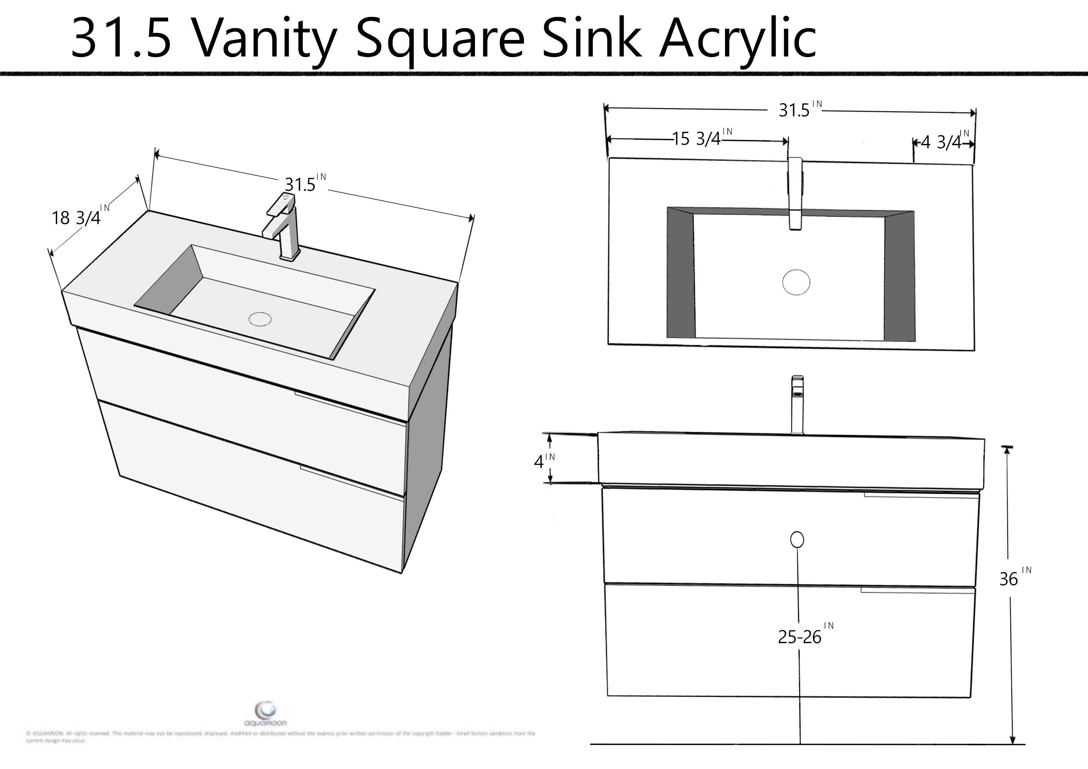 Vision 31.5 Valenti Medium Brown Wood Cabinet, Square Cultured Marble Sink, Wall Mounted Modern Vanity Set