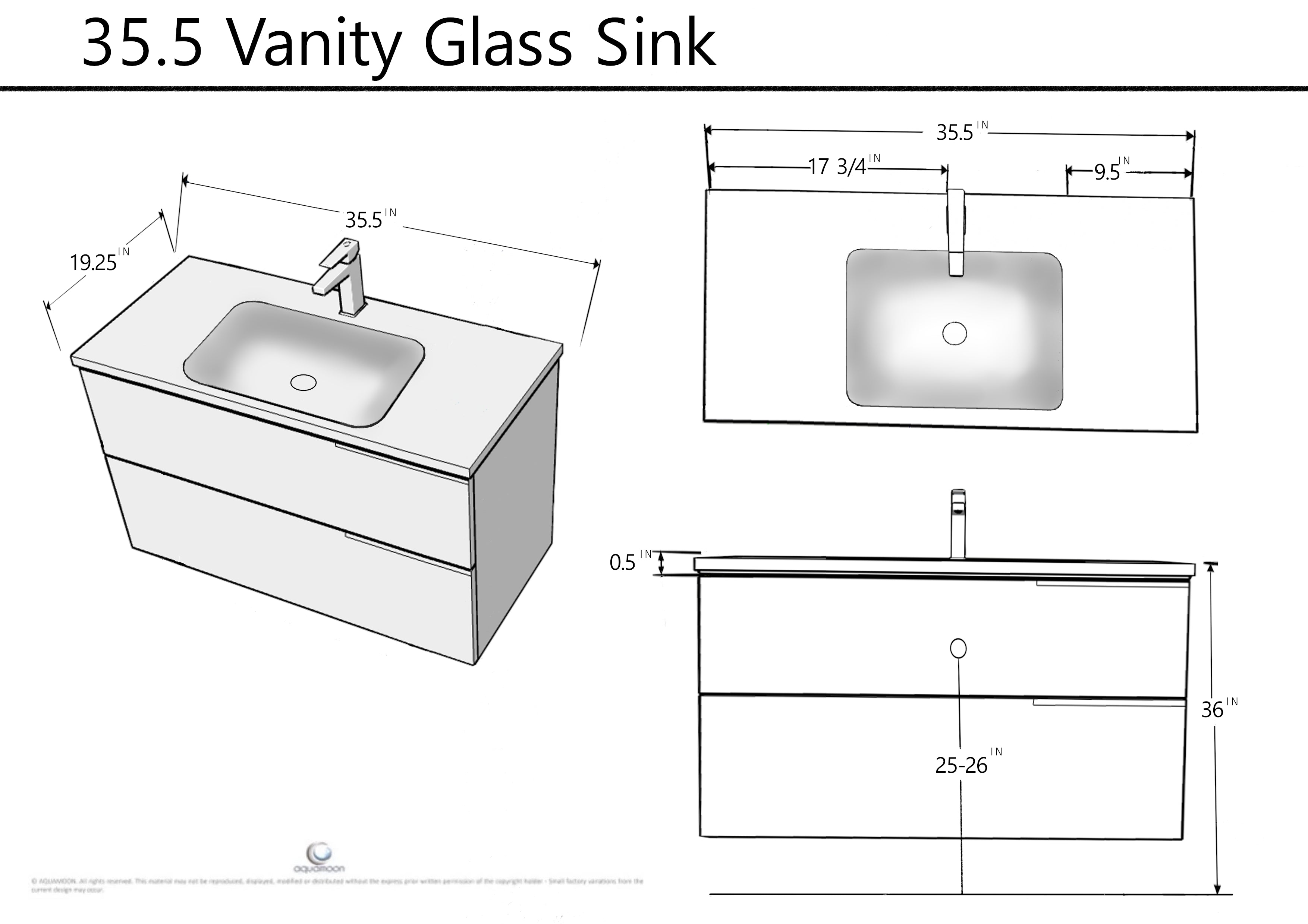 Vision 35.5 Valenti Medium Brown Wood Cabinet, White Tempered Glass Sink, Wall Mounted Modern Vanity Set