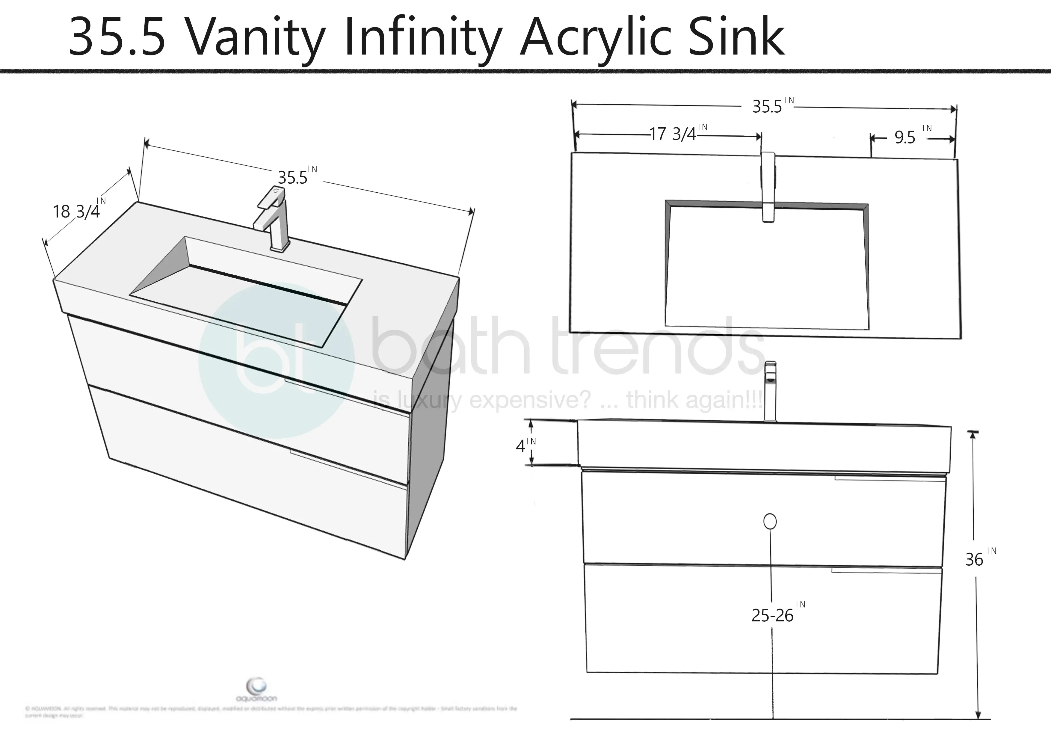 Miami 35.5 Natural Oak Cabinet, Infinity Cultured Marble, Wall Mounted Modern Vanity Set 