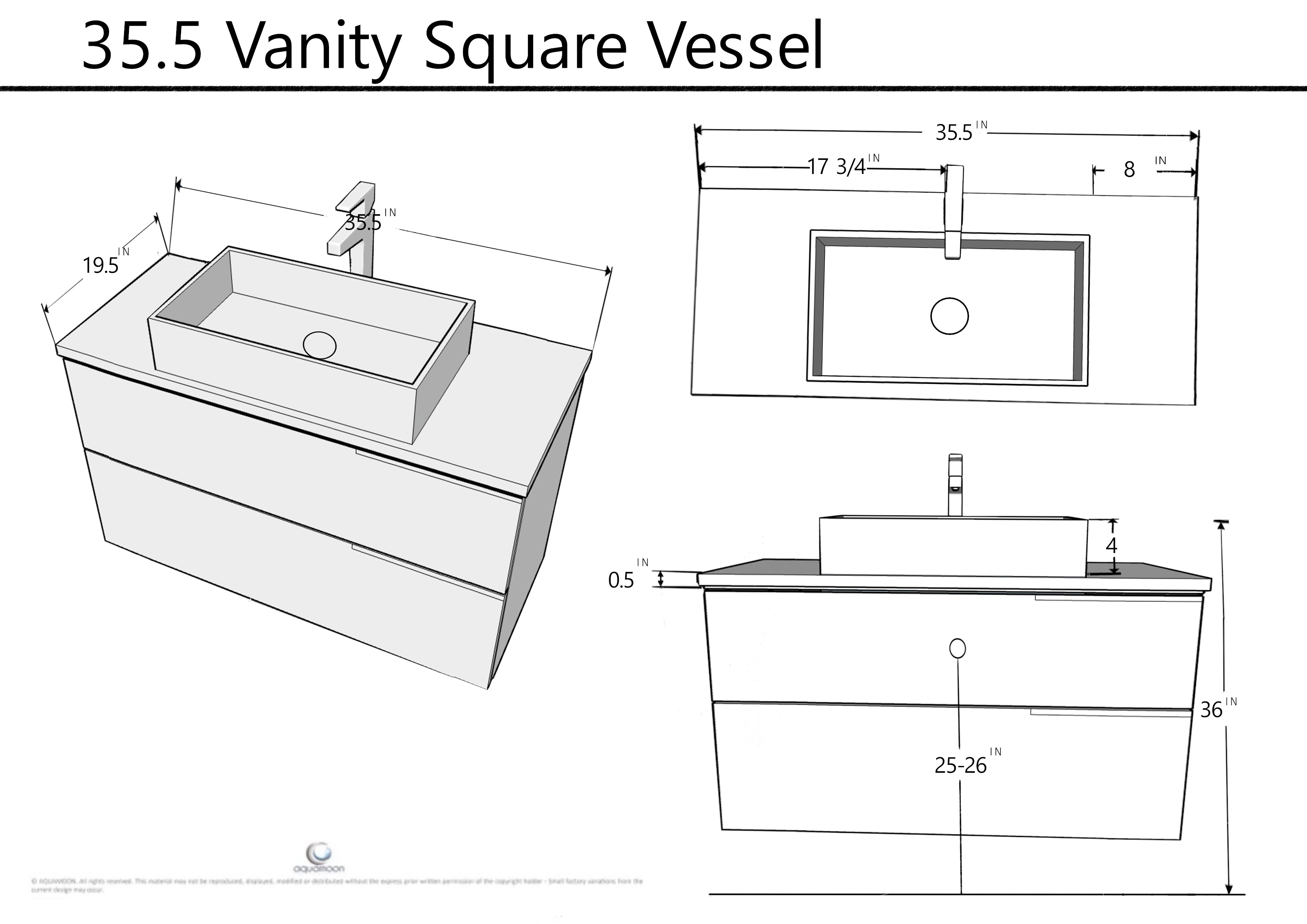 Venice 35.5 White High Gloss Cabinet, Solid Surface Flat Taupe Counter And Infinity Square Solid Surface Taupe Basin 1329, Wall Mounted Modern Vanity Set 