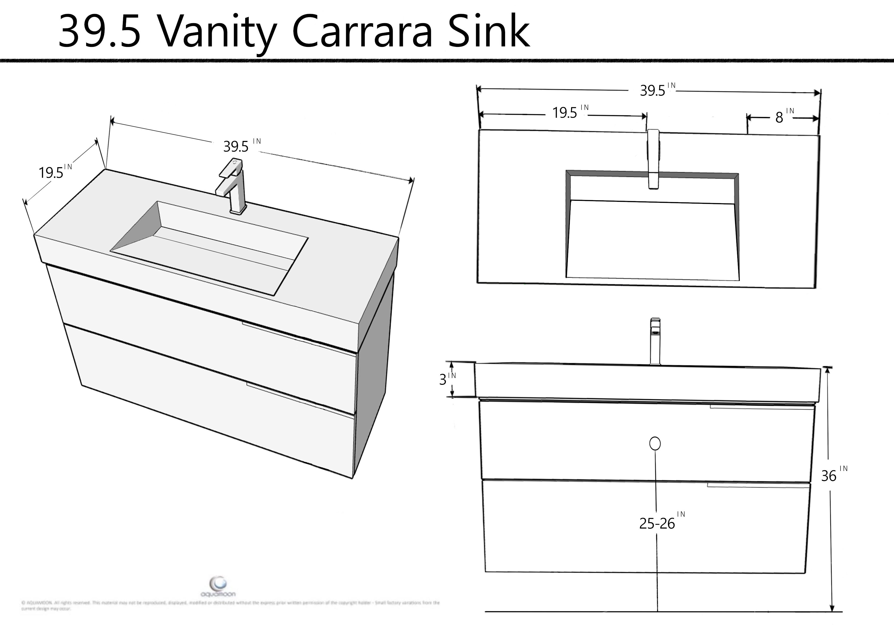 Mallorca 39.5 Matte Black Cabinet,  Solid Surface Matte White Top Carrara Infinity Sink, Wall Mounted Modern Vanity Set