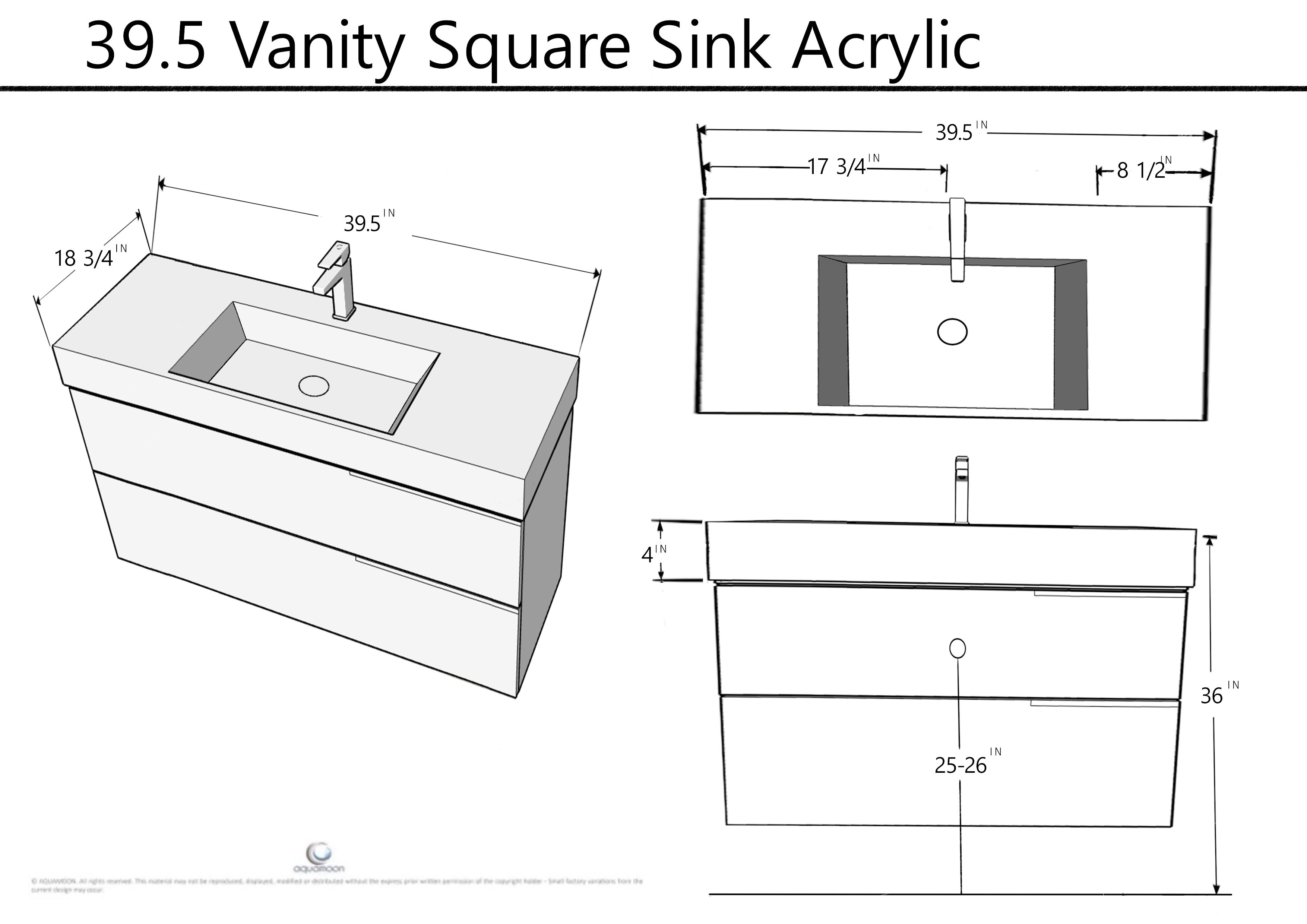 Ares 39.5 Matte Grey Cabinet, Square Cultured Marble Sink, Wall Mounted Modern Vanity Set