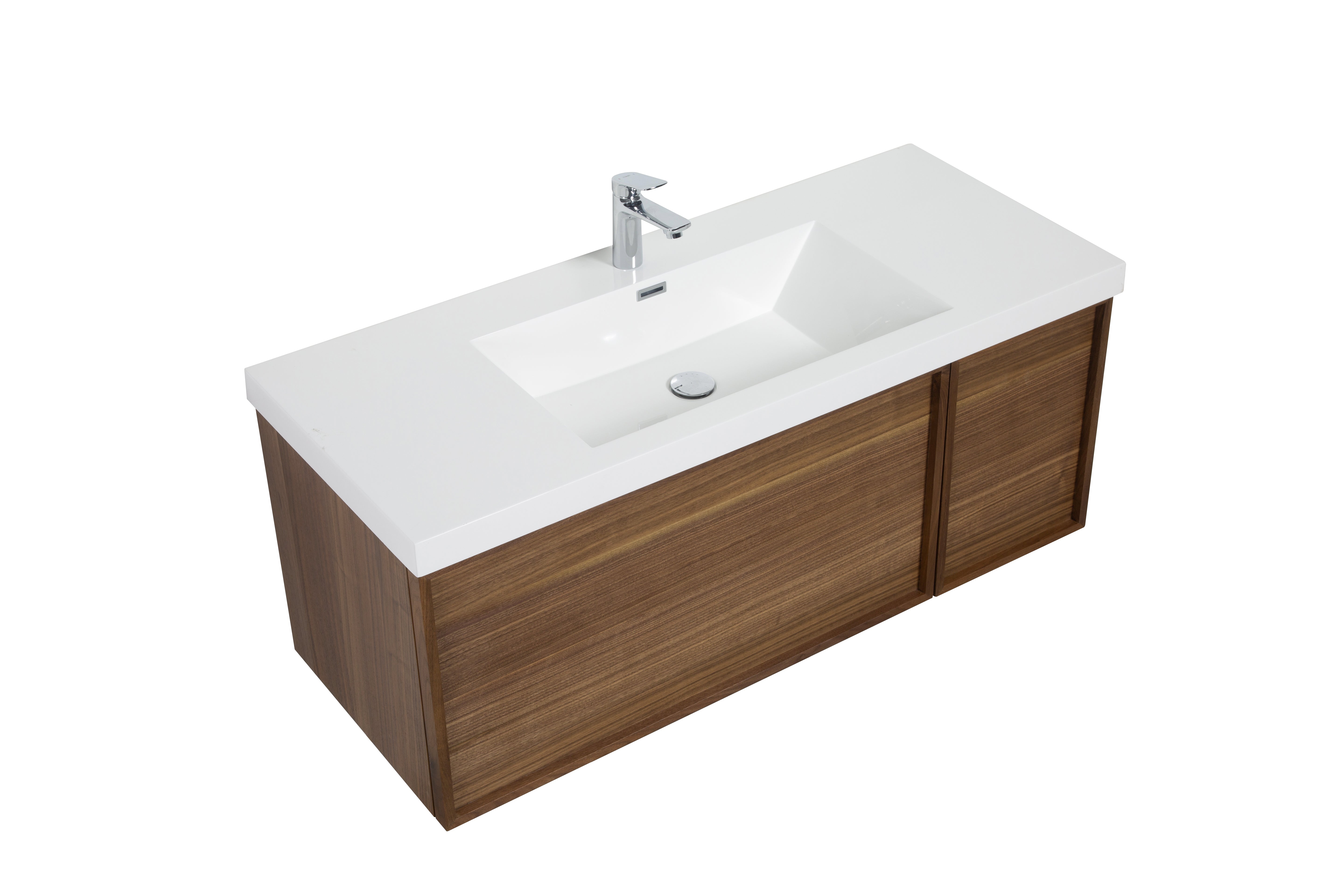 Hera 47.5 Natural Oak Cabinet, Square Cultured Marble Sink, Wall Mounted Modern Vanity Set Square Cultured Marble Bath Trends USA