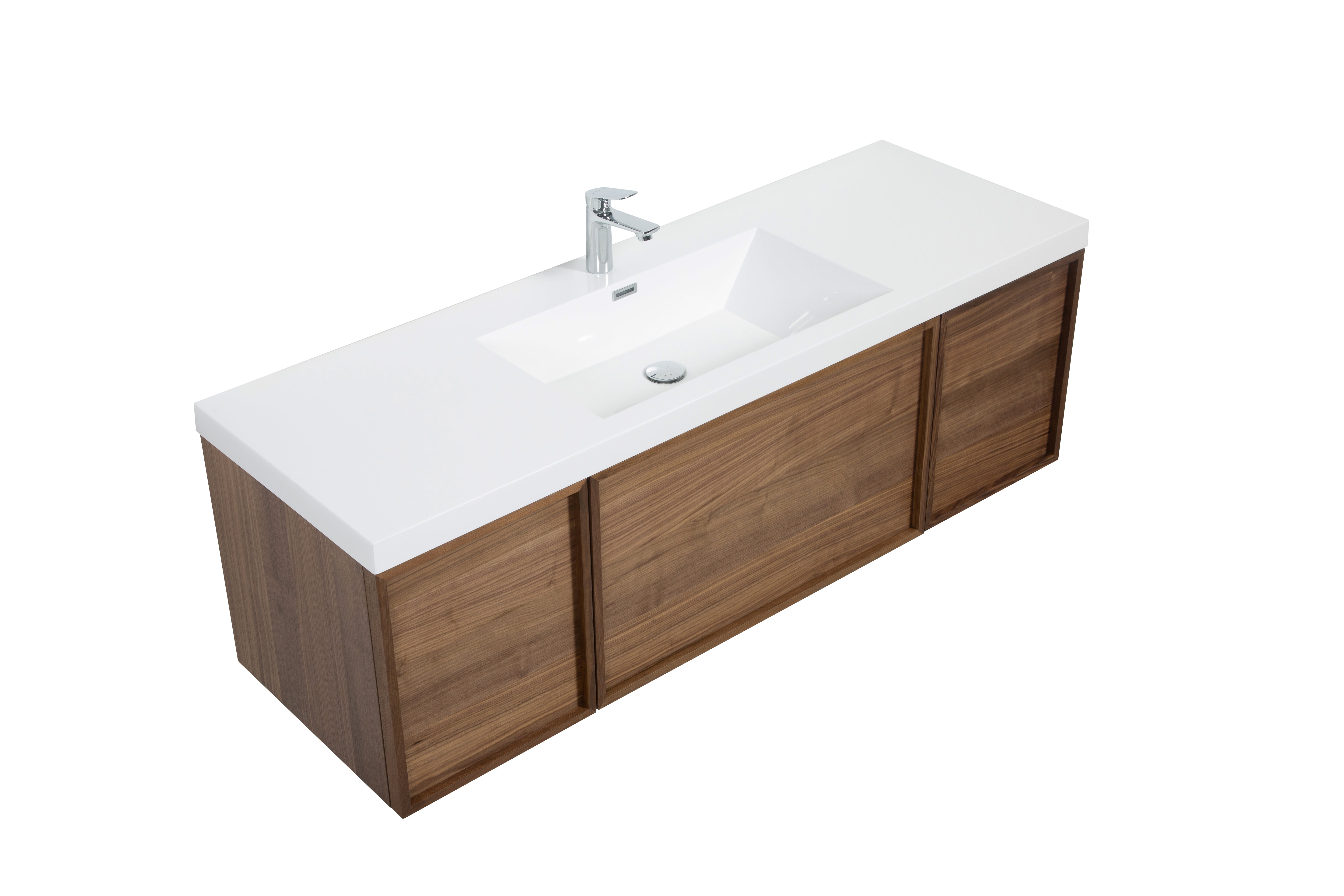 Hera 59.5 Natural Oak Cabinet, Square Cultured Marble Sink, Wall Mounted Modern Vanity Set Square Cultured Marble 