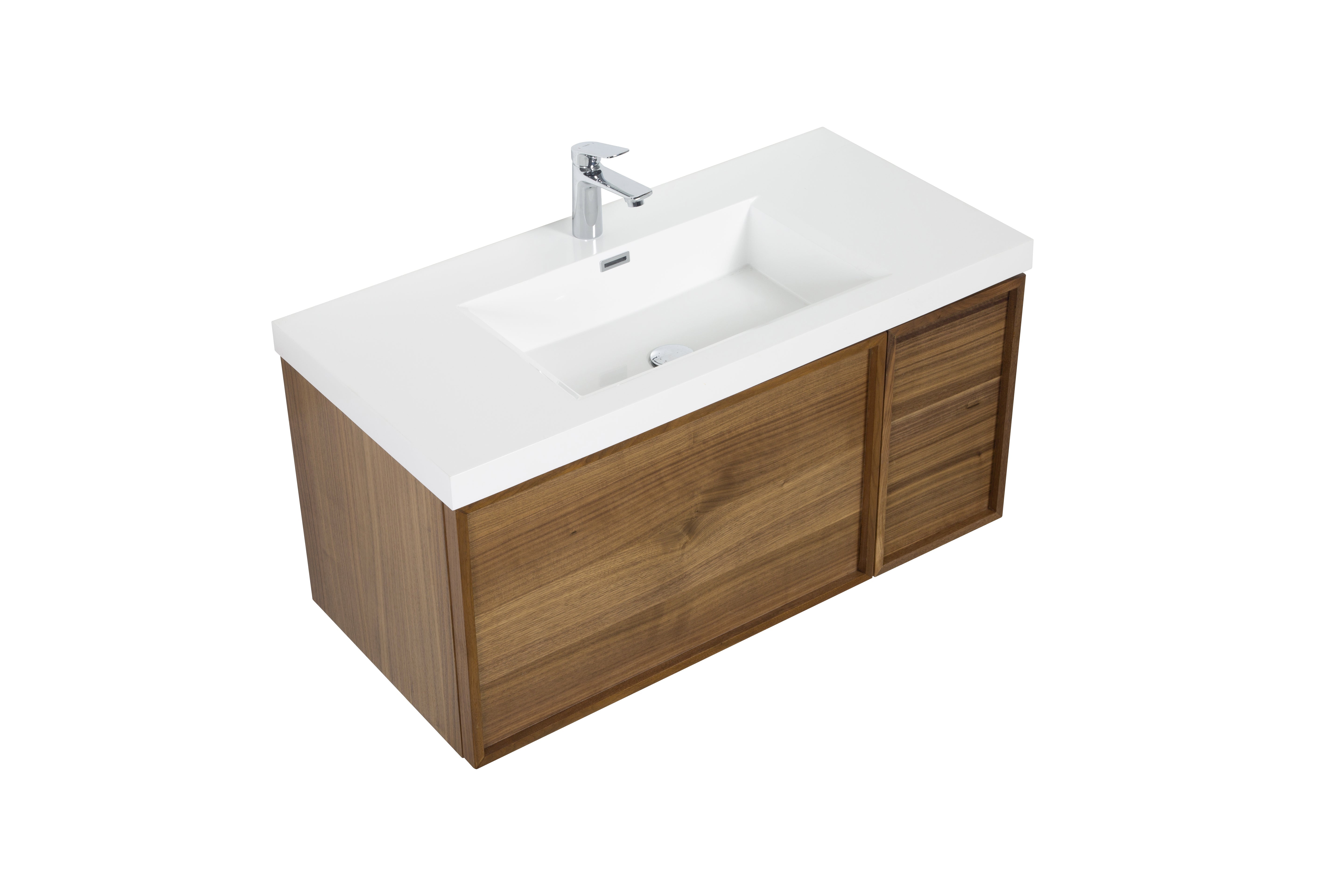 Hera 39.5 Natural Oak Cabinet, Square Cultured Marble Sink, Wall Mounted Modern Vanity Set Bath Trends USA