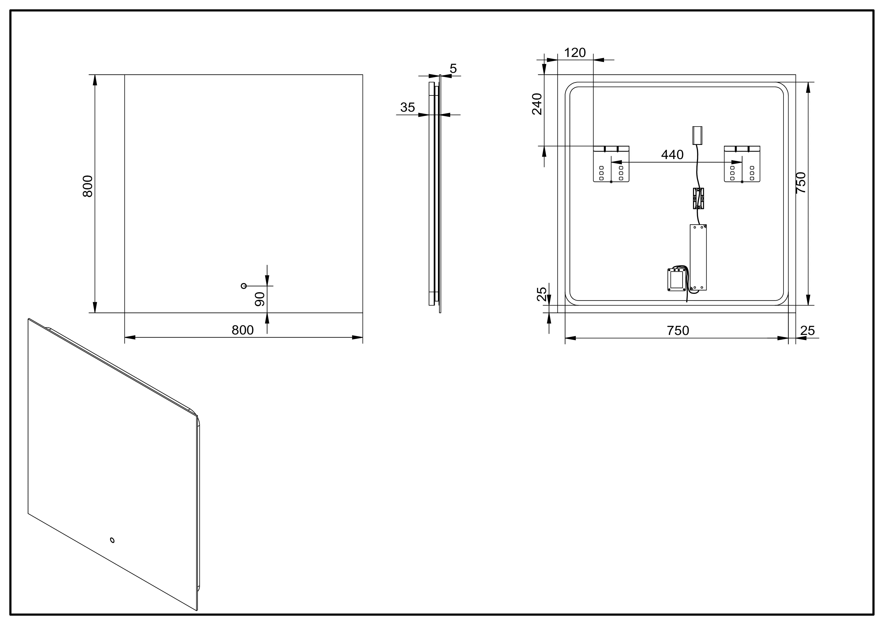 Aquamoon LED Mirror 4575 With Front Touch On/Off Botton, Square Frameless Corner Design With Back Ilumination 31W x 31H