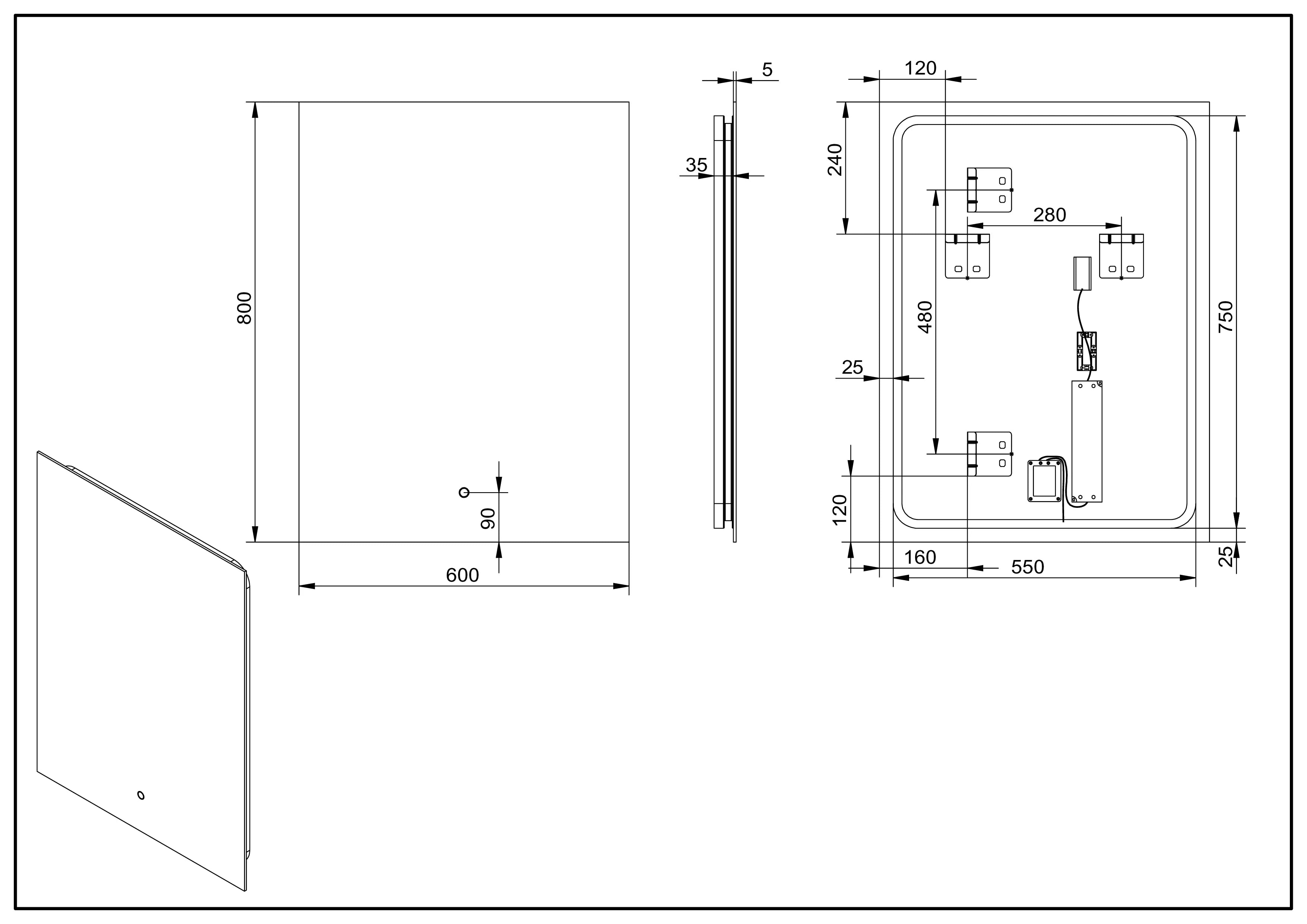 Aquamoon LED Mirror 4575 With Front Touch On/Off Botton, Square Frameless Corner Design With Back Ilumination 24W x 31H