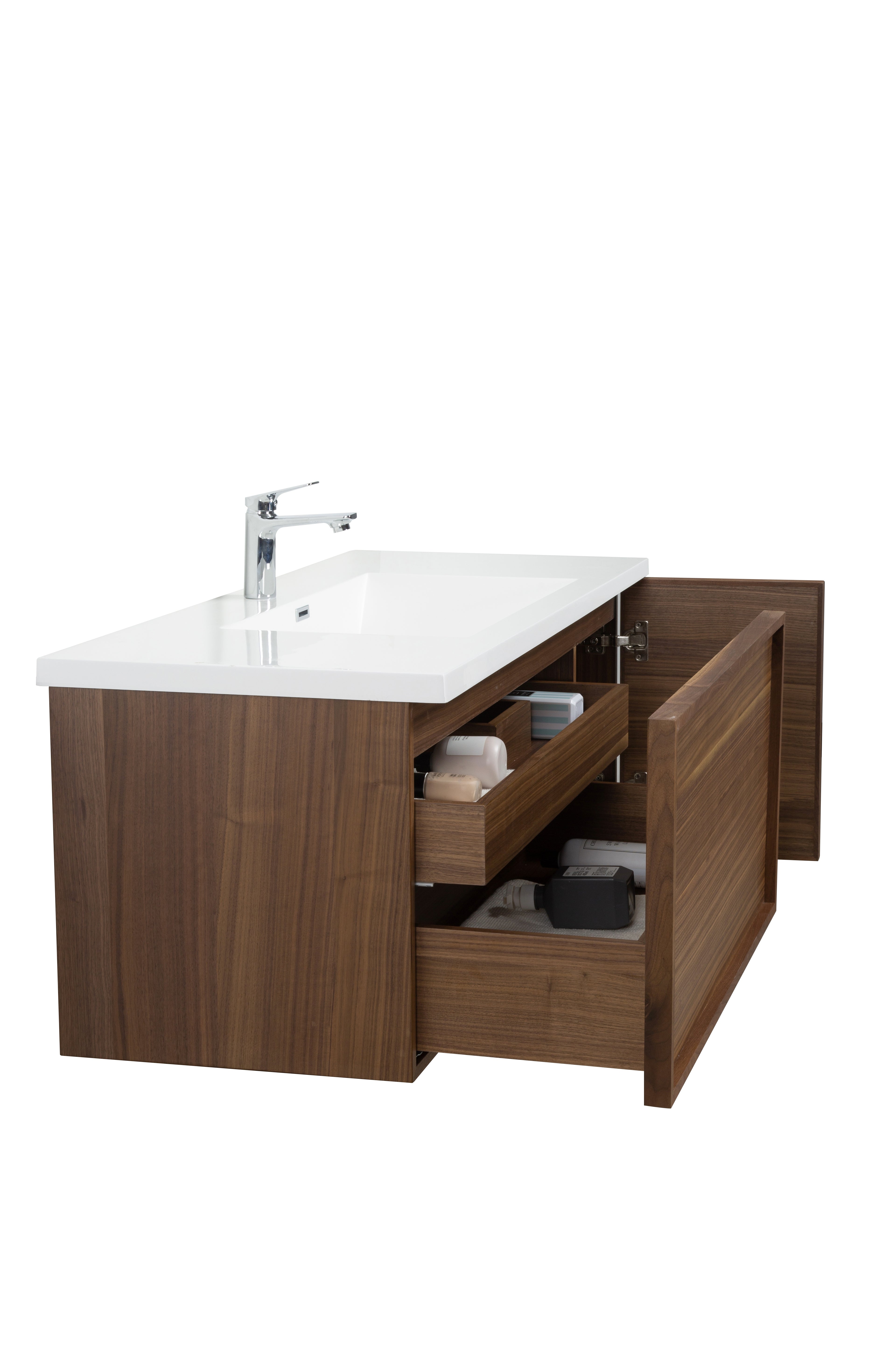 Hera 47.5 Natural Oak Cabinet, Square Cultured Marble Sink, Wall Mounted Modern Vanity Set Square Cultured Marble