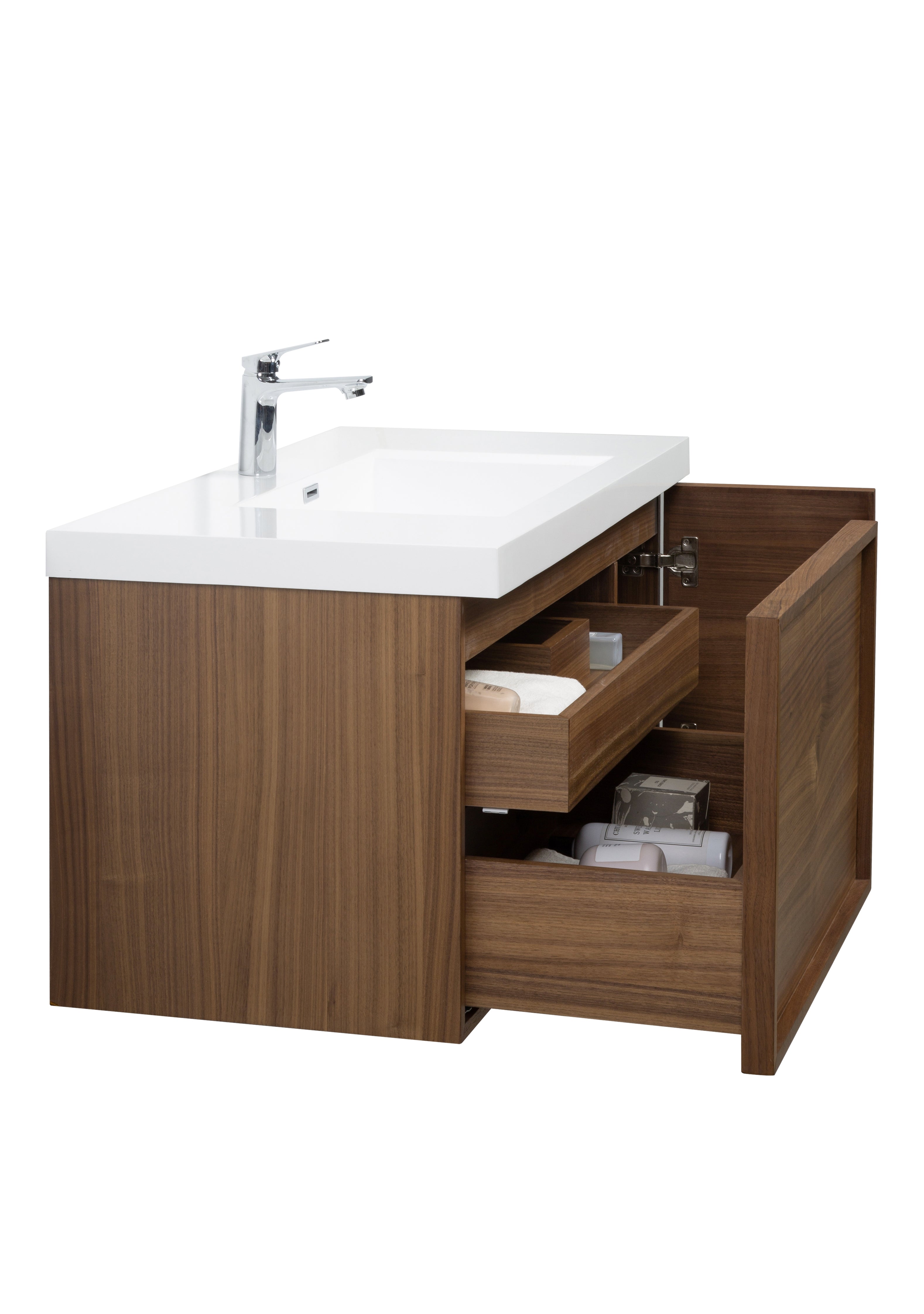 Hera 39.5 Natural Oak Cabinet, Square Cultured Marble Sink, Wall Mounted Modern Vanity Set