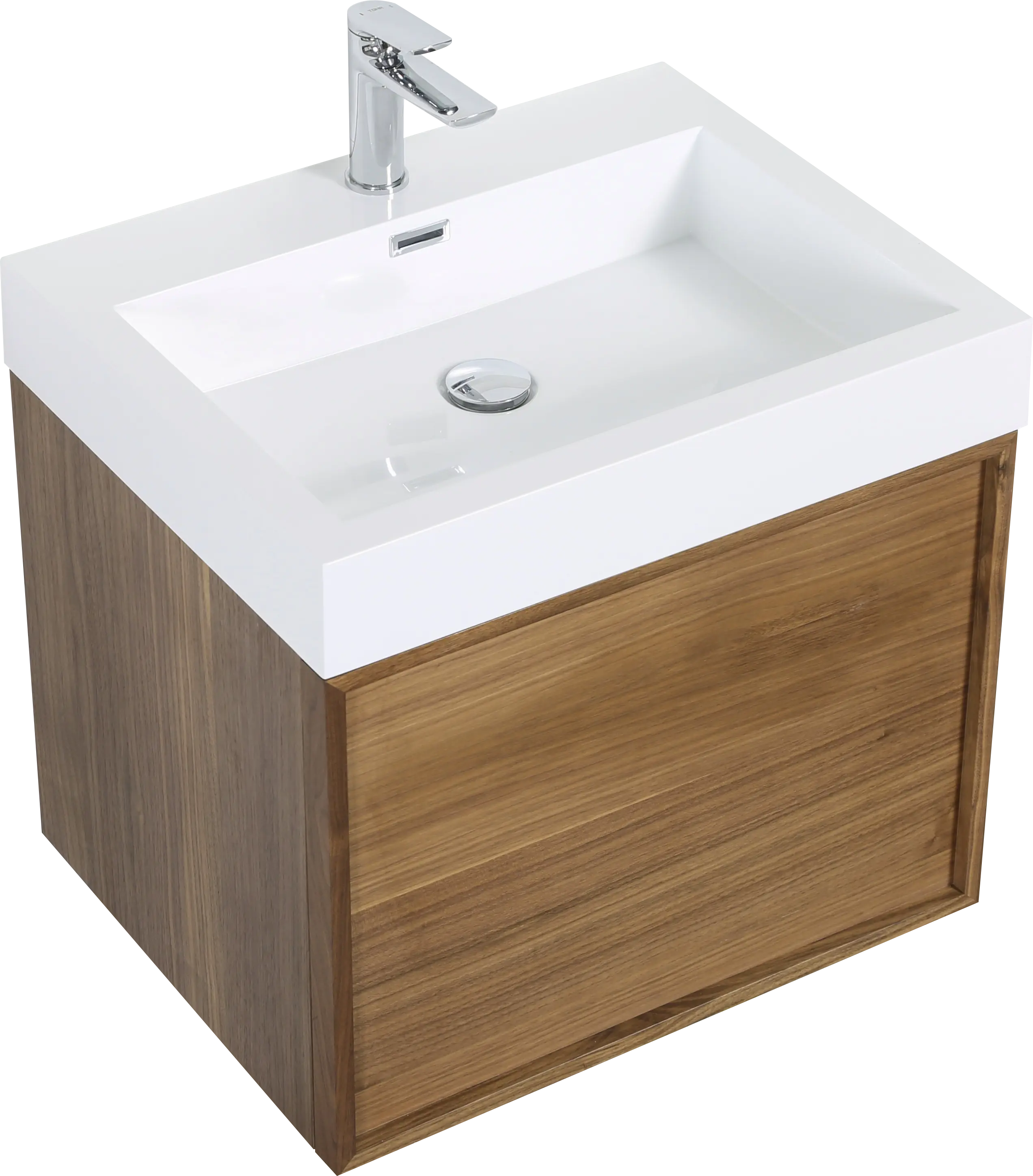 Hera 23.5 Natural Oak Cabinet, Square Cultured Marble Sink, Wall Mounted Modern Vanity Set 