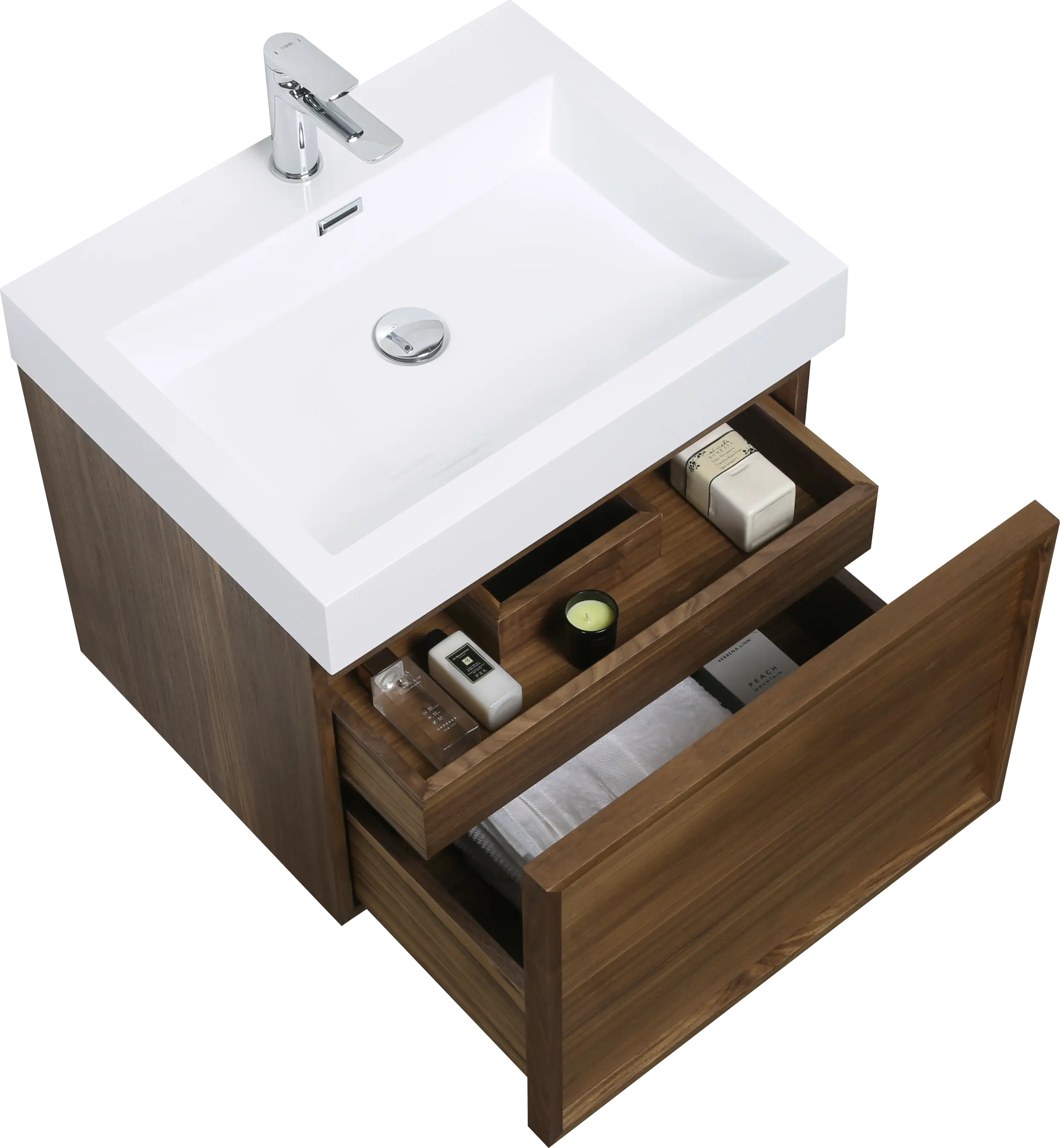 Hera 23.5 Natural Oak Cabinet, Square Cultured Marble Sink, Wall Mounted Modern Vanity Set 