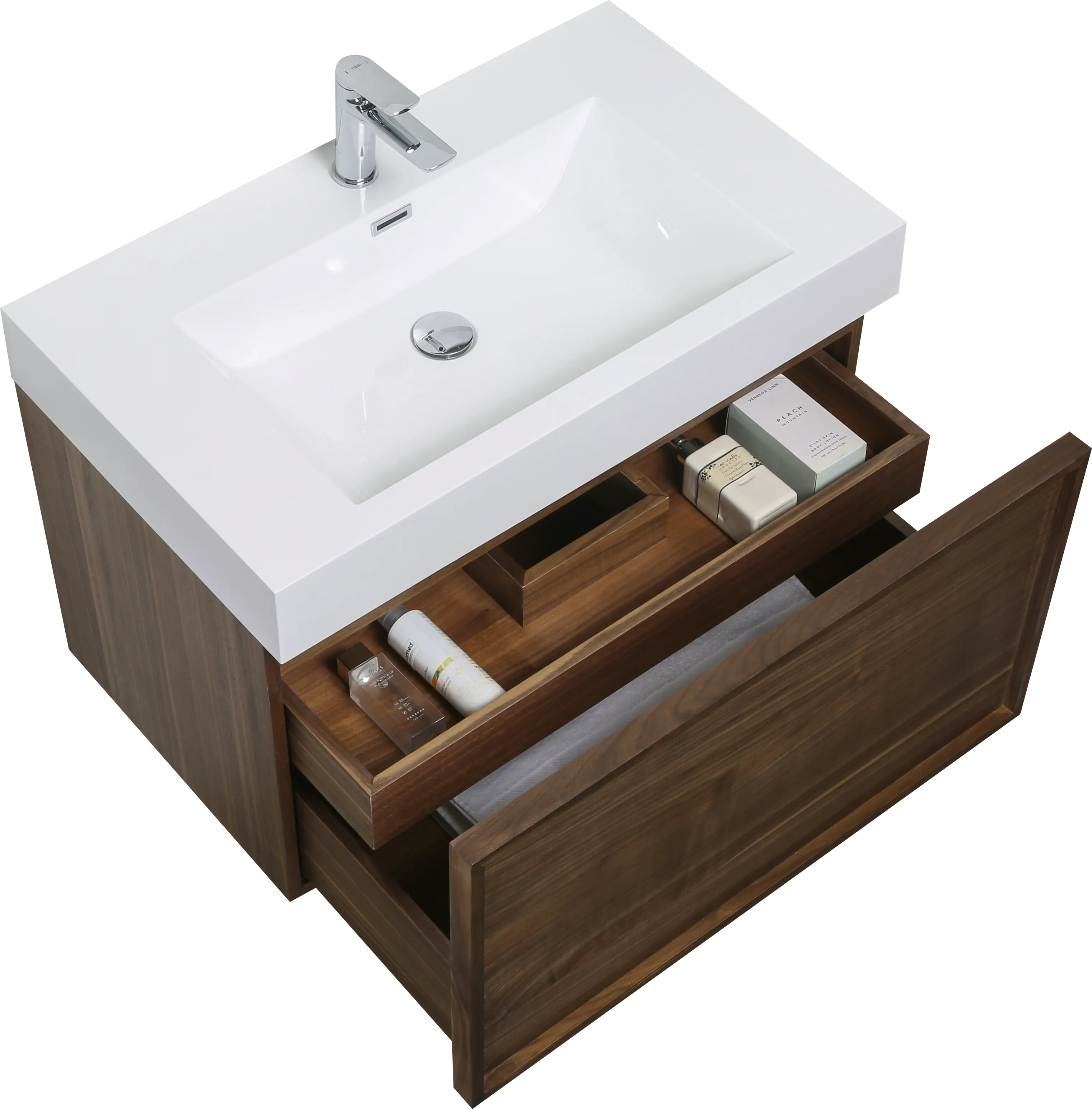 Hera 31.5 Natural Oak Cabinet, Square Cultured Marble Sink, Wall Mounted Modern Vanity Set 