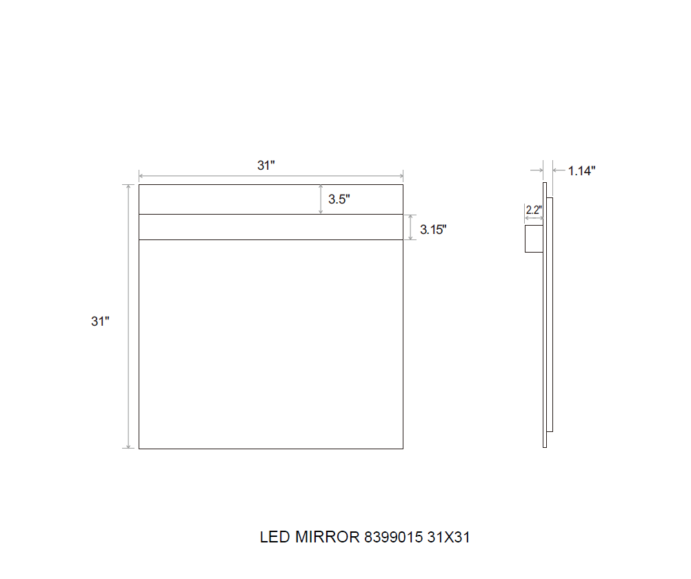 Aquamoon 8399 LED Bathroom Mirror 31" x 31" Wall Mounted With Bottom Front Touch On/Off Switch 6000K High Lumen