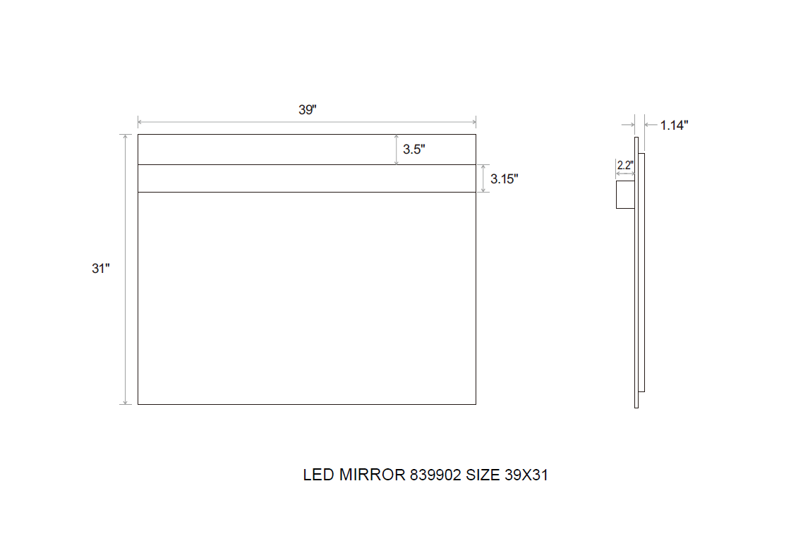 Aquamoon 8399 LED Bathroom Mirror 39" x 31" Wall Mounted With Bottom Front Touch On/Off Switch 6000K High Lumen