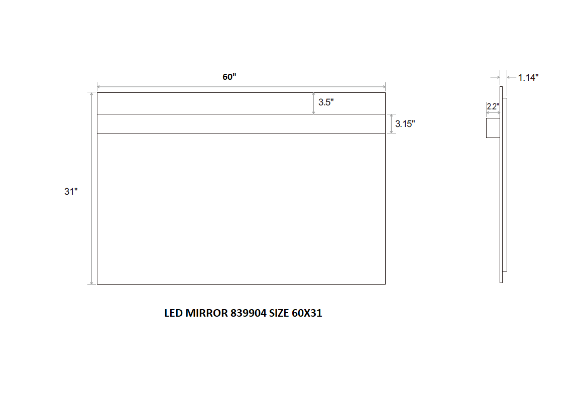 Aquamoon 8399 LED Bathroom Mirror 60" x 31" Wall Mounted With Bottom Front Touch On/Off Switch 6000K High Lumen