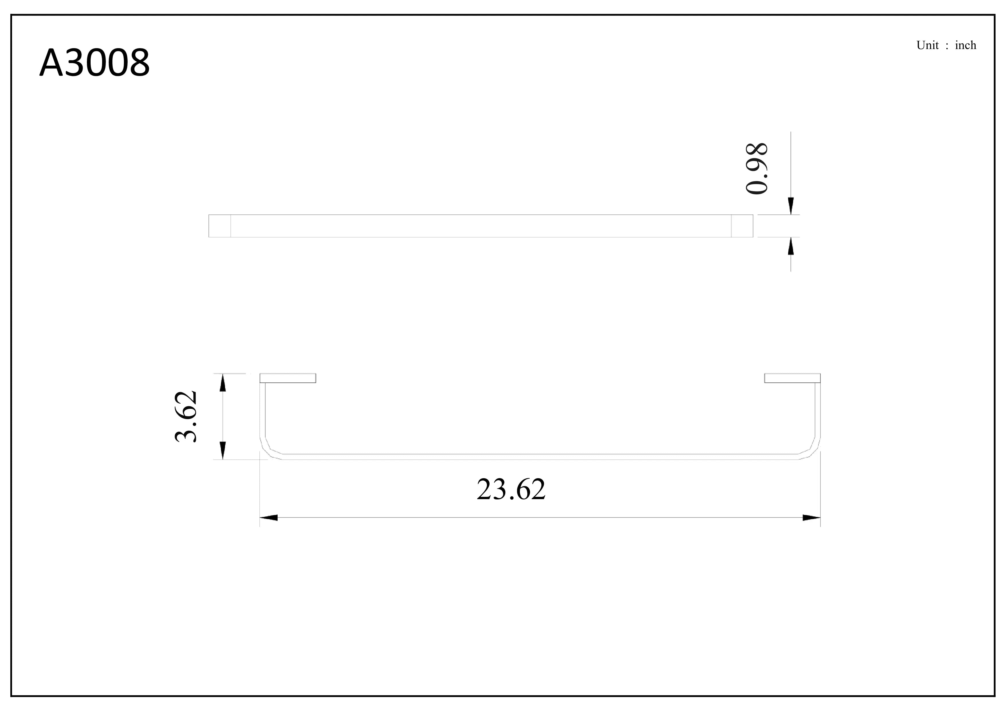 Aquamoon A30 Single Towel Bar 24" Wall Mounted Accessory Brushed Nickel Finish