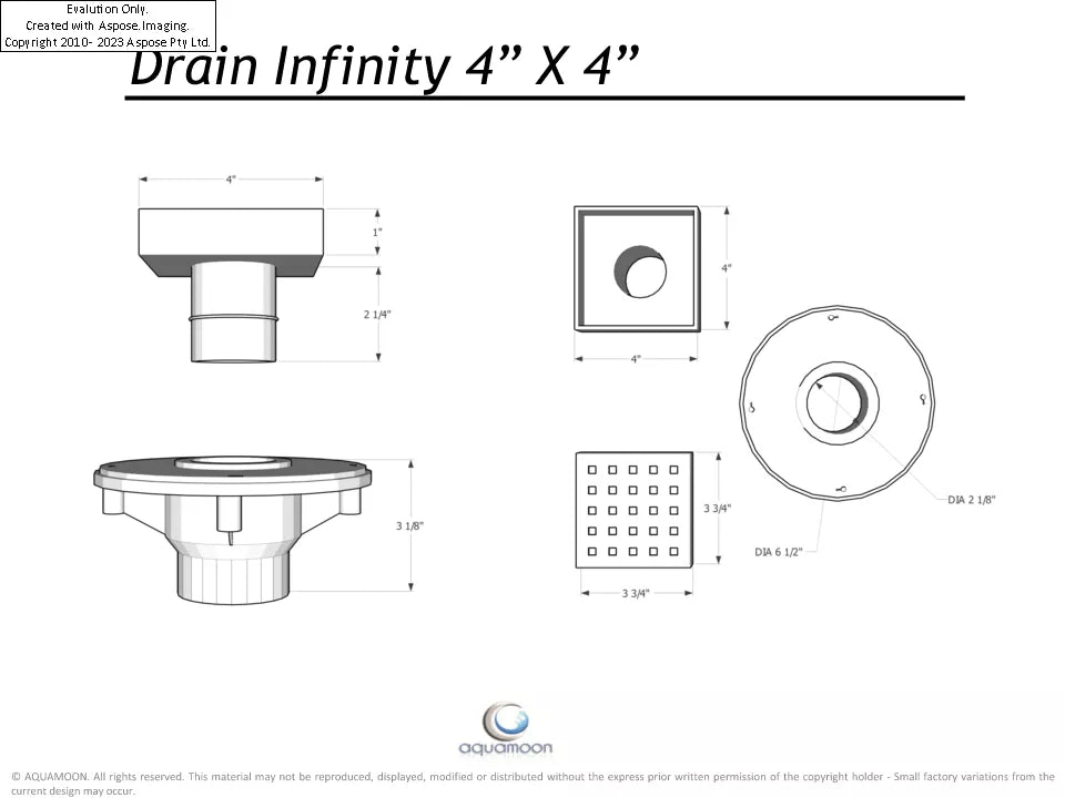 Black Insert 4 x 4  Linear Shower Drain, 316 Stainless Steel Square with Hair Strainer and Fittings