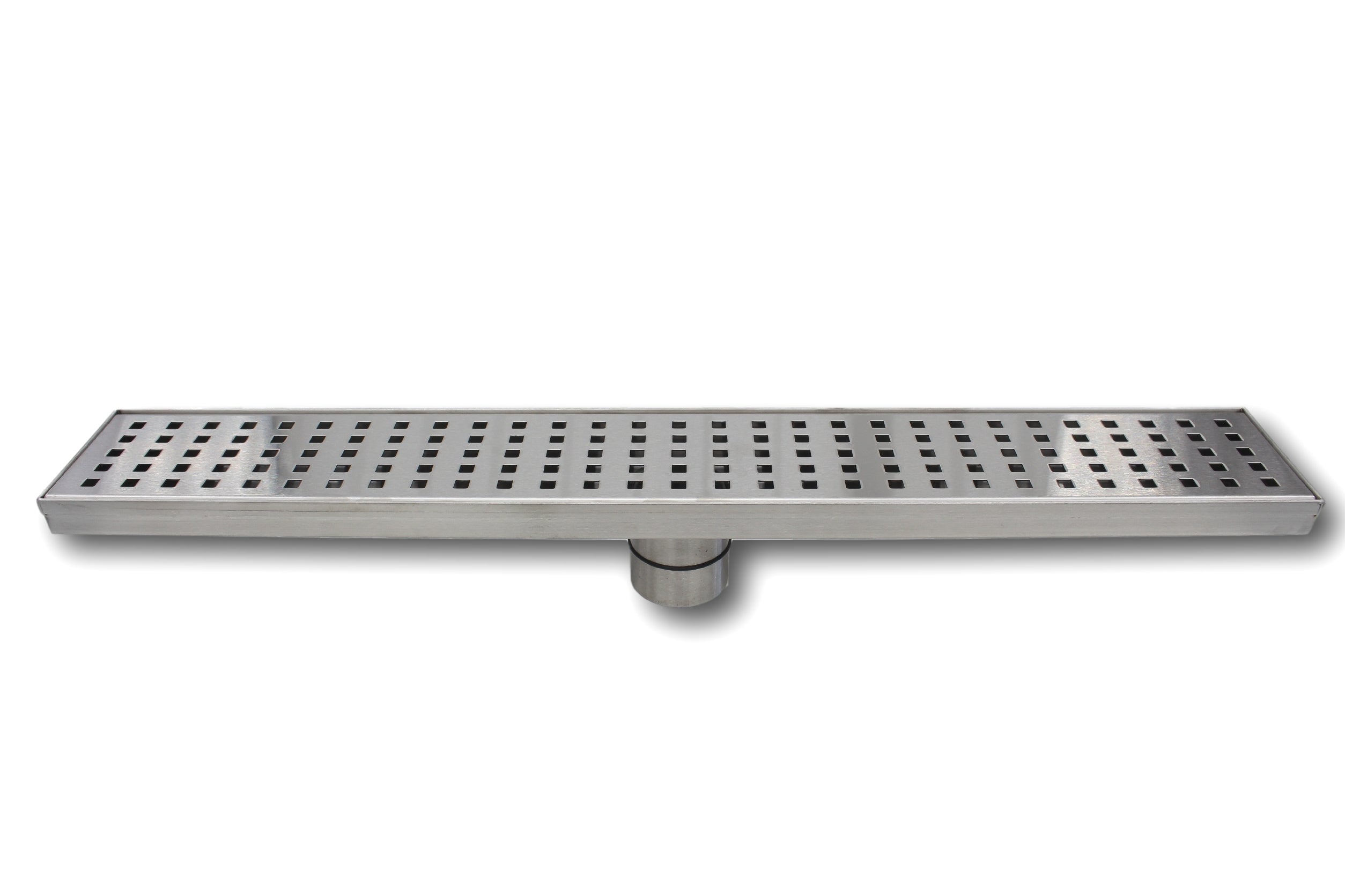 Aquamoon 24" Chrome Linear  Shower Drain, 316 Stainless Steel, Square with Hair Strainer and Fittings