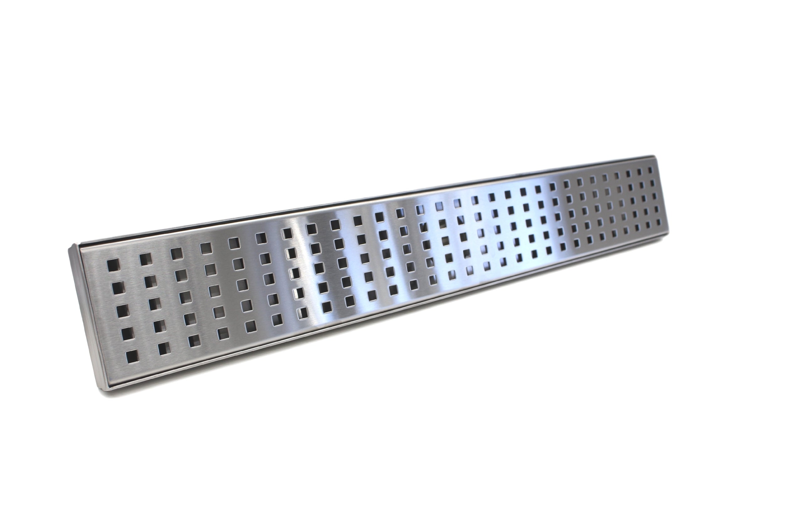 Aquamoon 24" Brush Nickel Linear  Shower Drain, 316 Stainless Steel, Square with Hair Strainer and Fittings bathtrends_usa