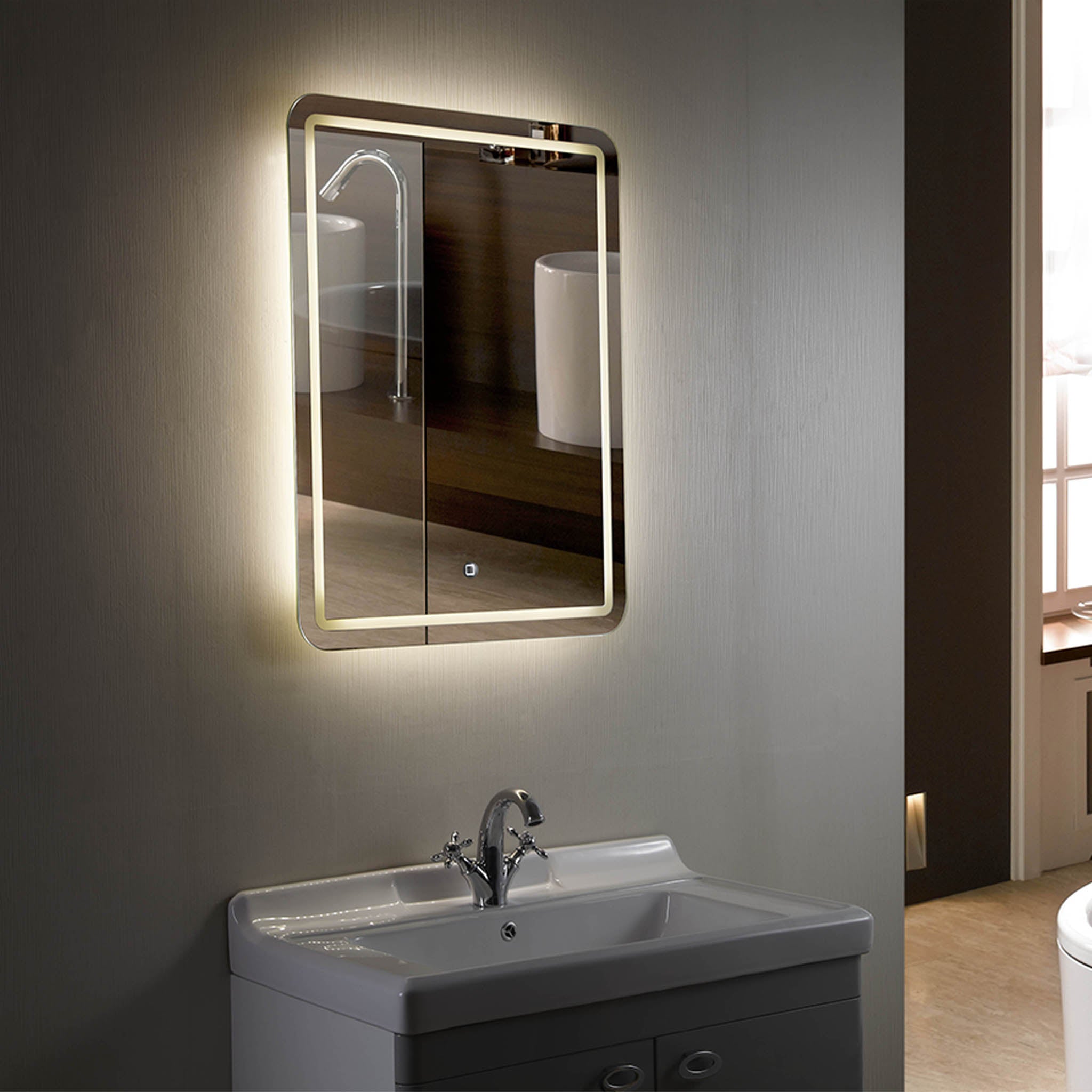 Aquamoon LED Mirror 1989 With Touch On/Off Button, Round Corner Design With Front and Back Illumination 72W x 36H