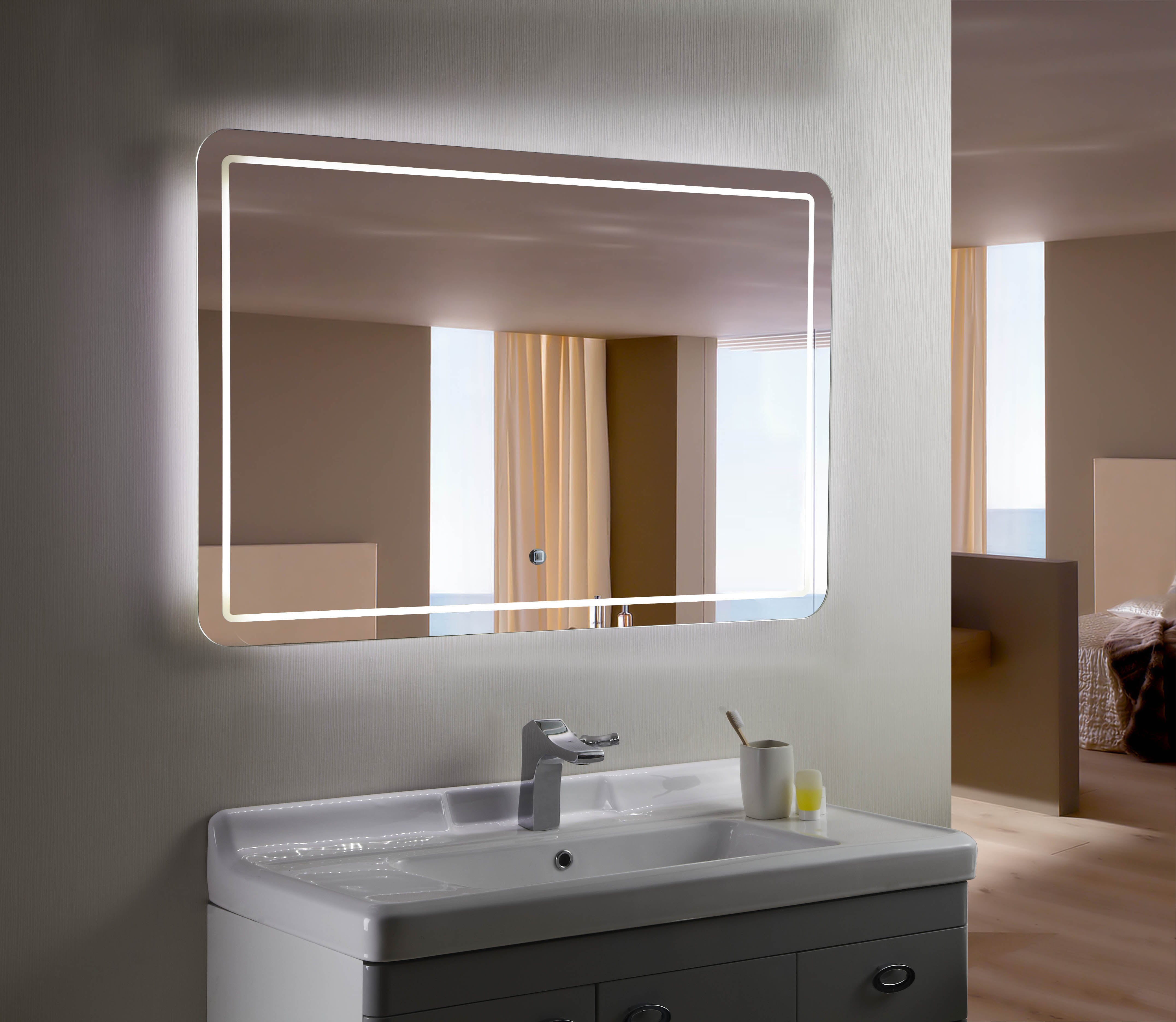 Aquamoon 1989 LED Bathroom Mirror 39" x 31" Wall Mounted Side Switch 6000K High Lumen bathtrends_usa